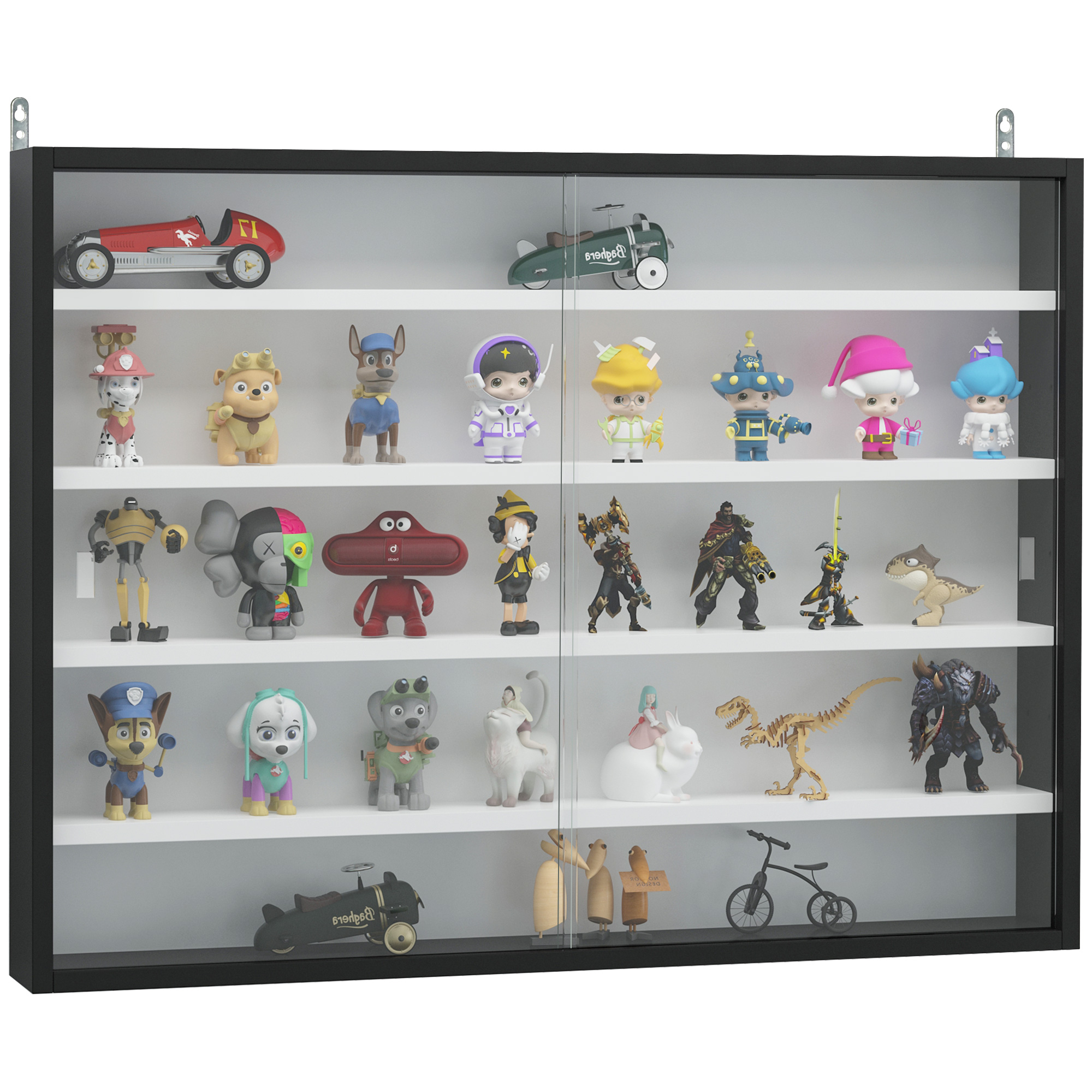 5-Tier Wall Shelf Display Cabinet Case with 2 Glass Doors and