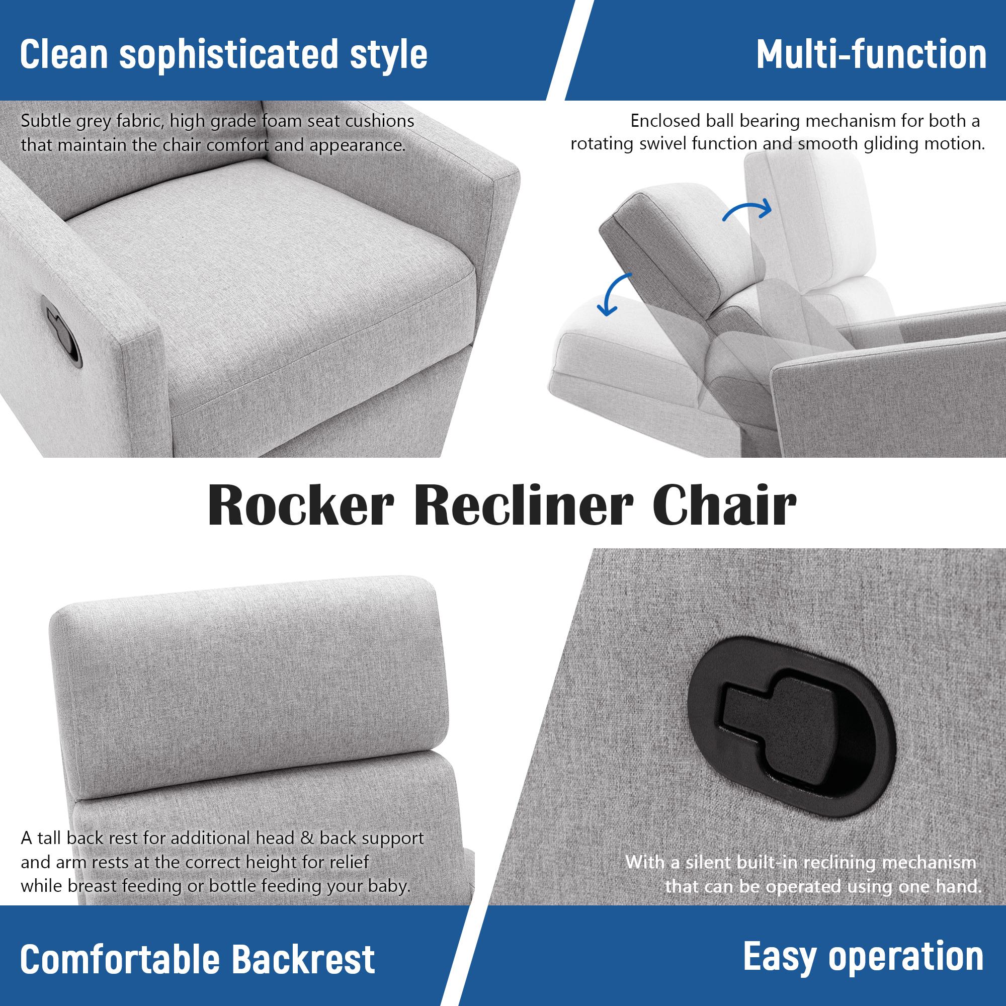 Modern Upholstered Nursing Reclining Chair with 360° Swivel Base and Adjustable Recline, Sleeping Recliner Chair for Living Room, Gray | Aosom.com 5