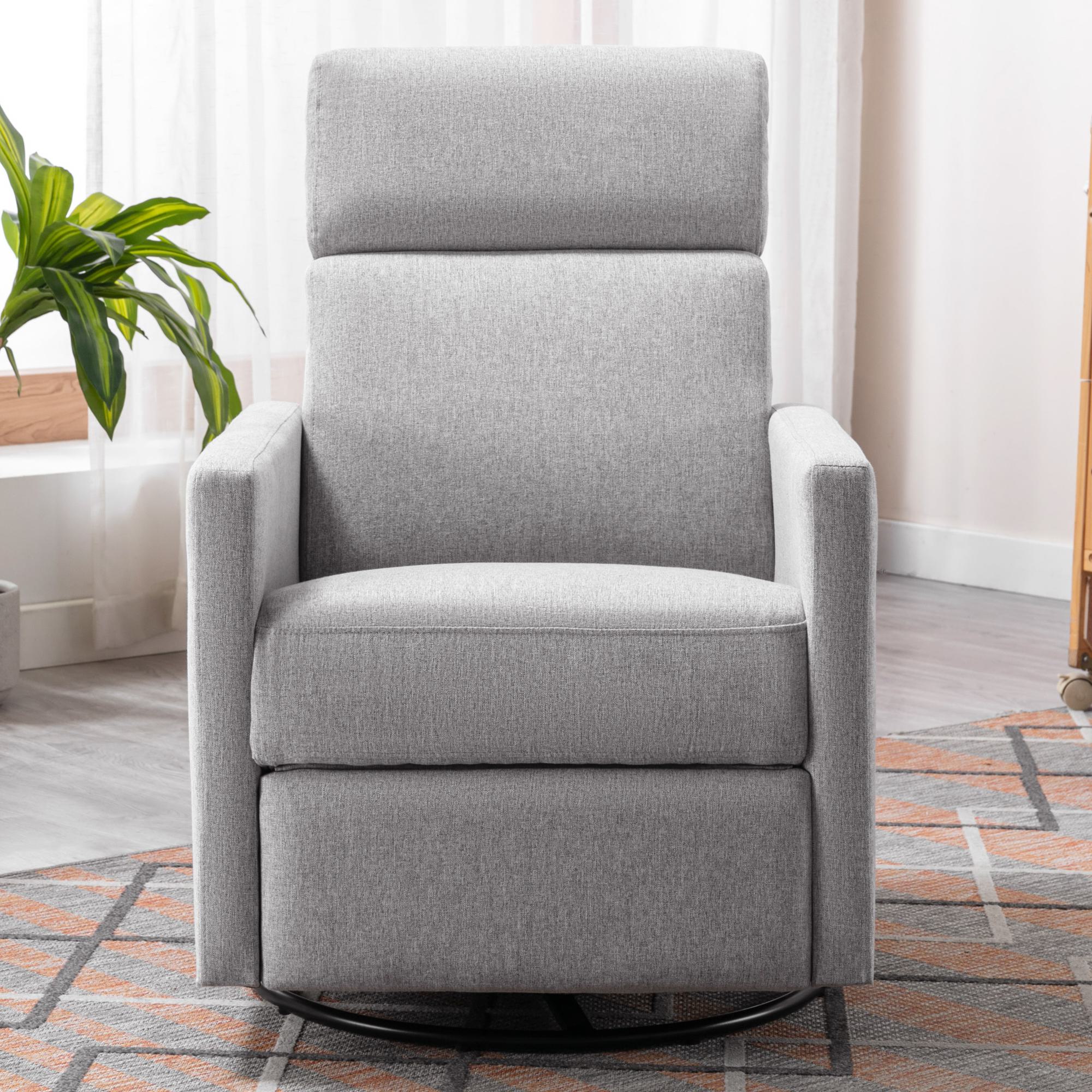Modern Upholstered Nursing Reclining Chair with 360° Swivel Base and Adjustable Recline, Sleeping Recliner Chair for Living Room, Gray | Aosom.com 6