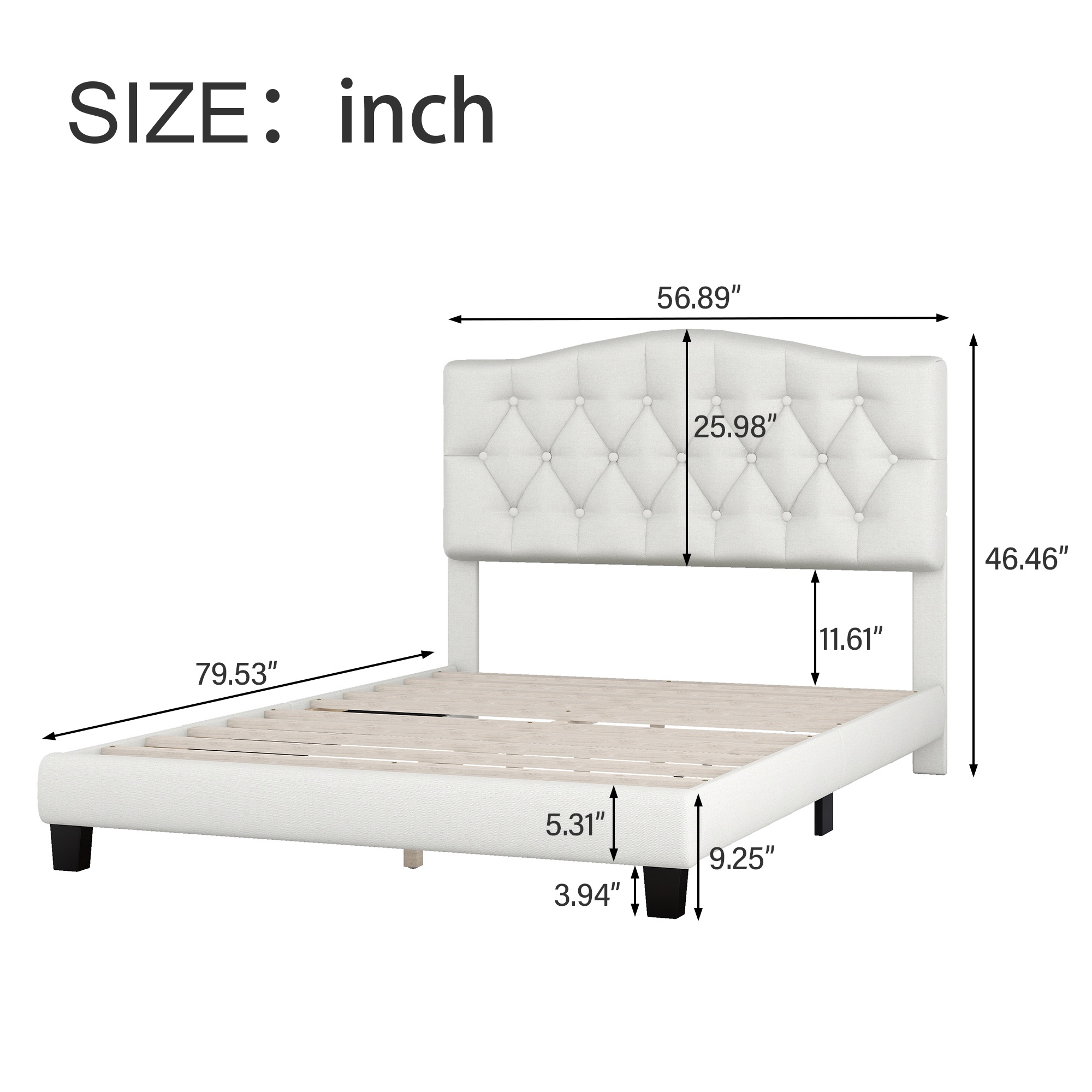 Double Bed Frame with Curved Headboard and Diamond Tufted Details, Modern Platform Bed with Solid Wood Frame, No Box Spring Required, Beige| Aosom.com 1