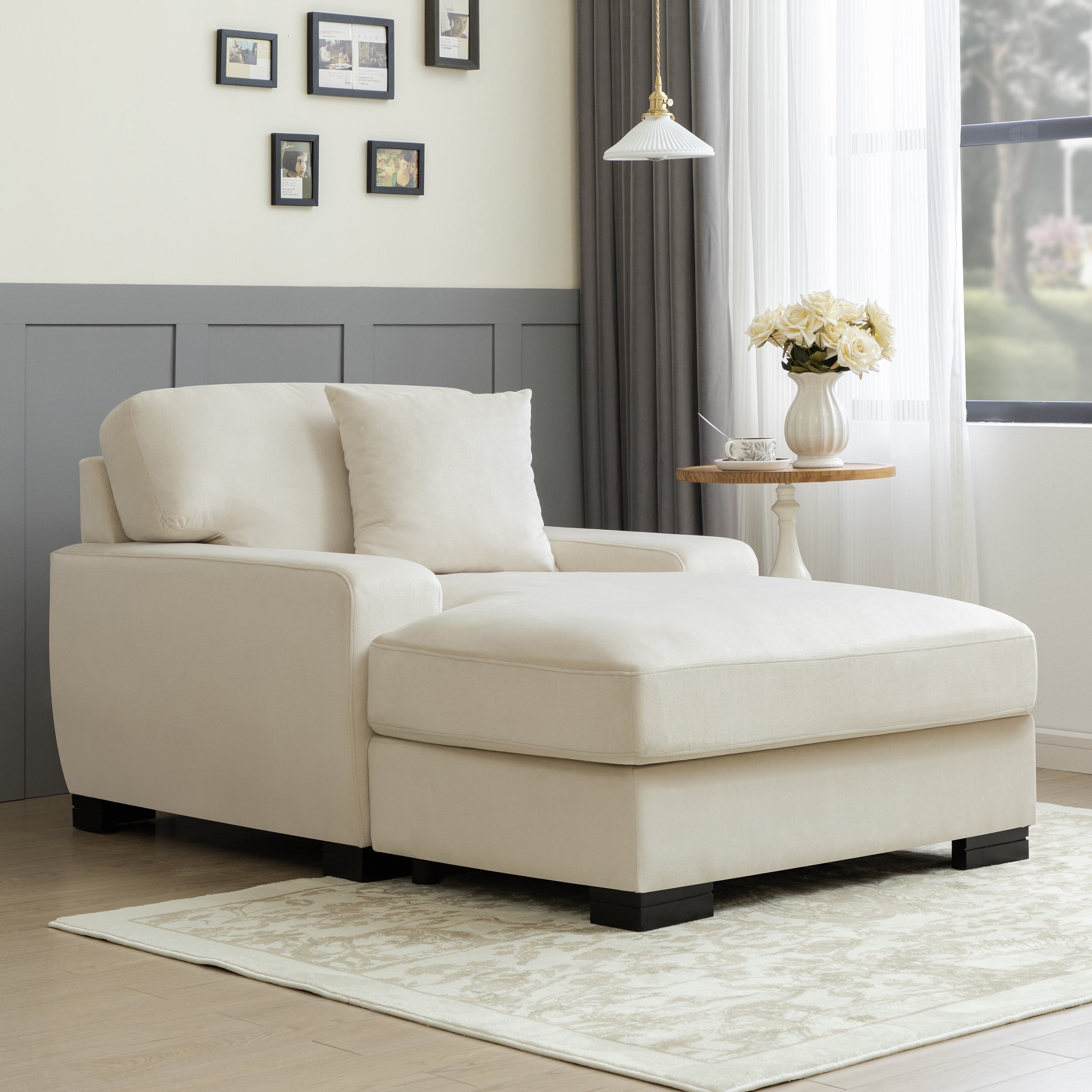 Modern Mid-Century Oversized chaise lounger, Cream | Aosom.com
