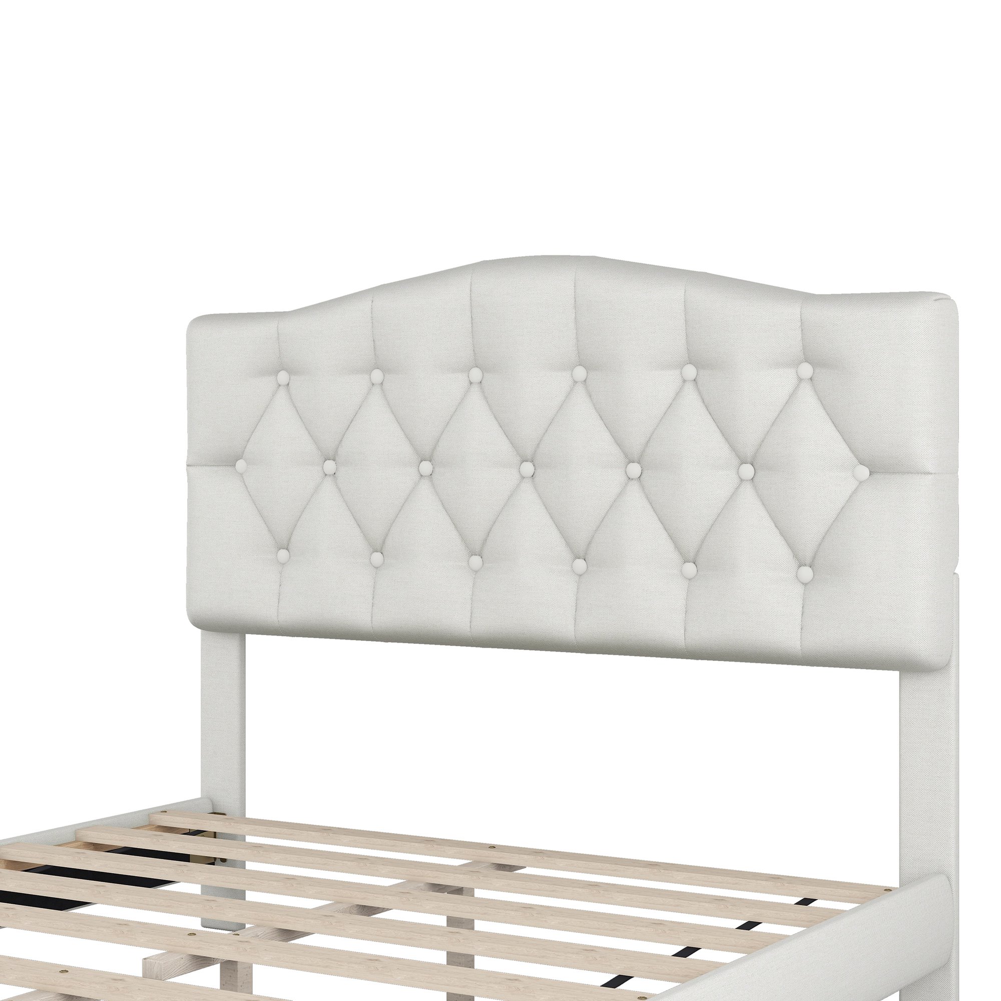 Double Bed Frame with Curved Headboard and Diamond Tufted Details, Modern Platform Bed with Solid Wood Frame, No Box Spring Required, Beige| Aosom.com 4
