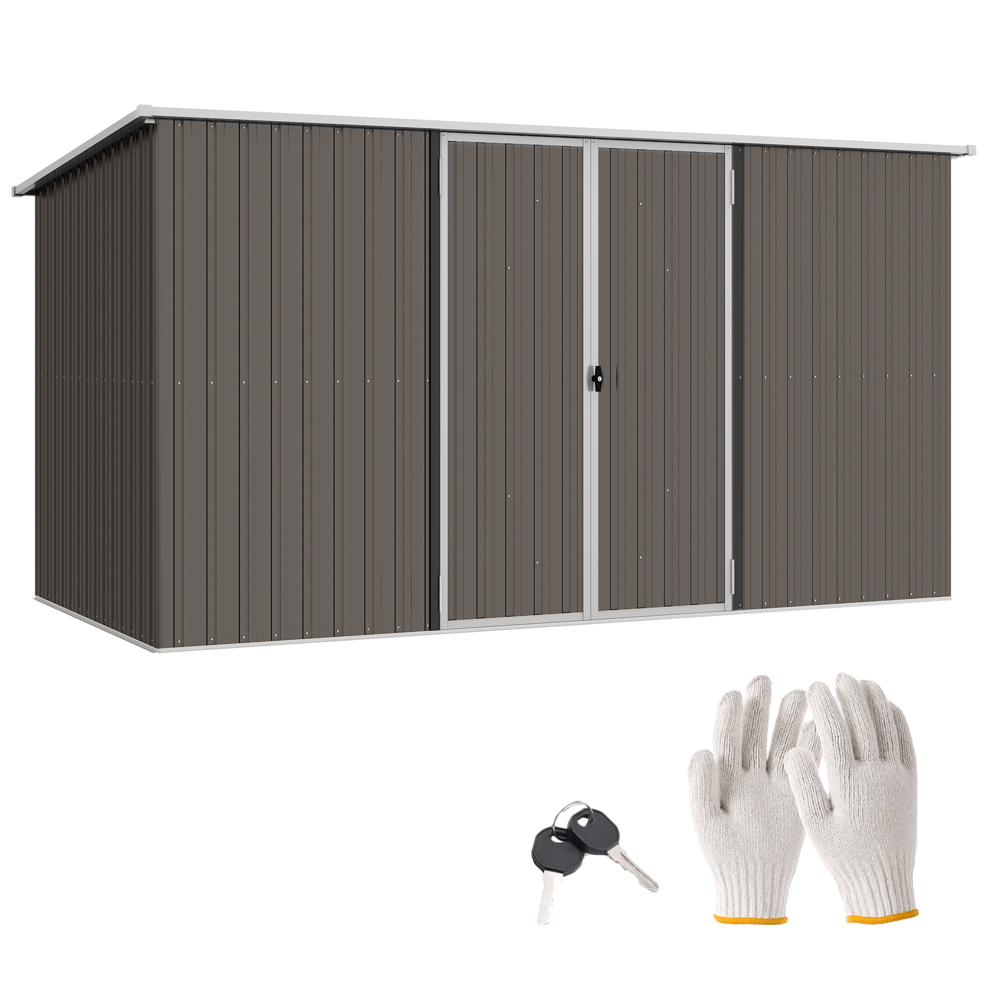 Outsunny 11' x 6' Storage Shed w/ Lockable Door, Galvanized Metal Utility Outdoor Shed for Backyard, Bike, Patio, Light Gray