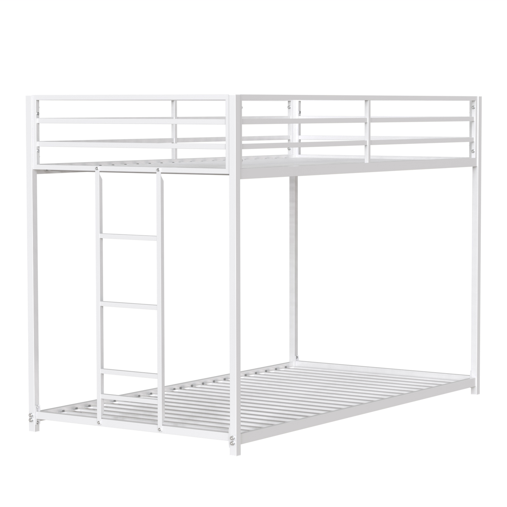 Adam Twin over Twin Metal Bunk Bed Frame with Guardrails, Durable Square Tube Frame, Easy Assembly, and No Box Spring Needed, White | Aosom.com 7