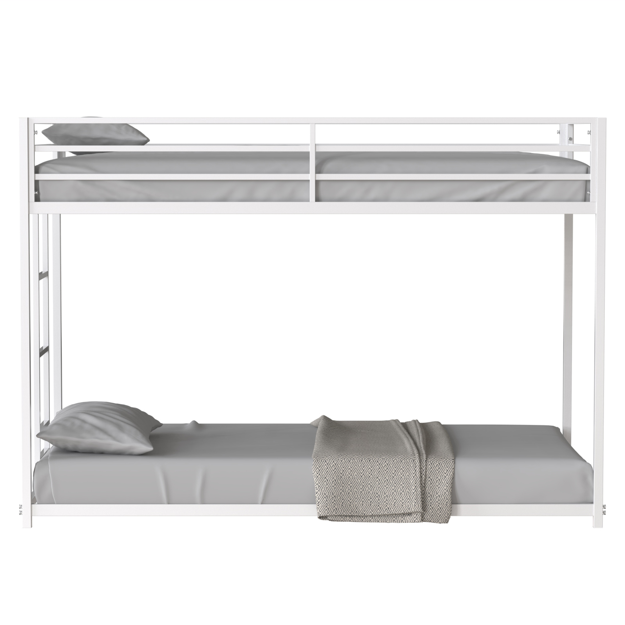 Adam Twin over Twin Metal Bunk Bed Frame with Guardrails, Durable Square Tube Frame, Easy Assembly, and No Box Spring Needed, White | Aosom.com 6