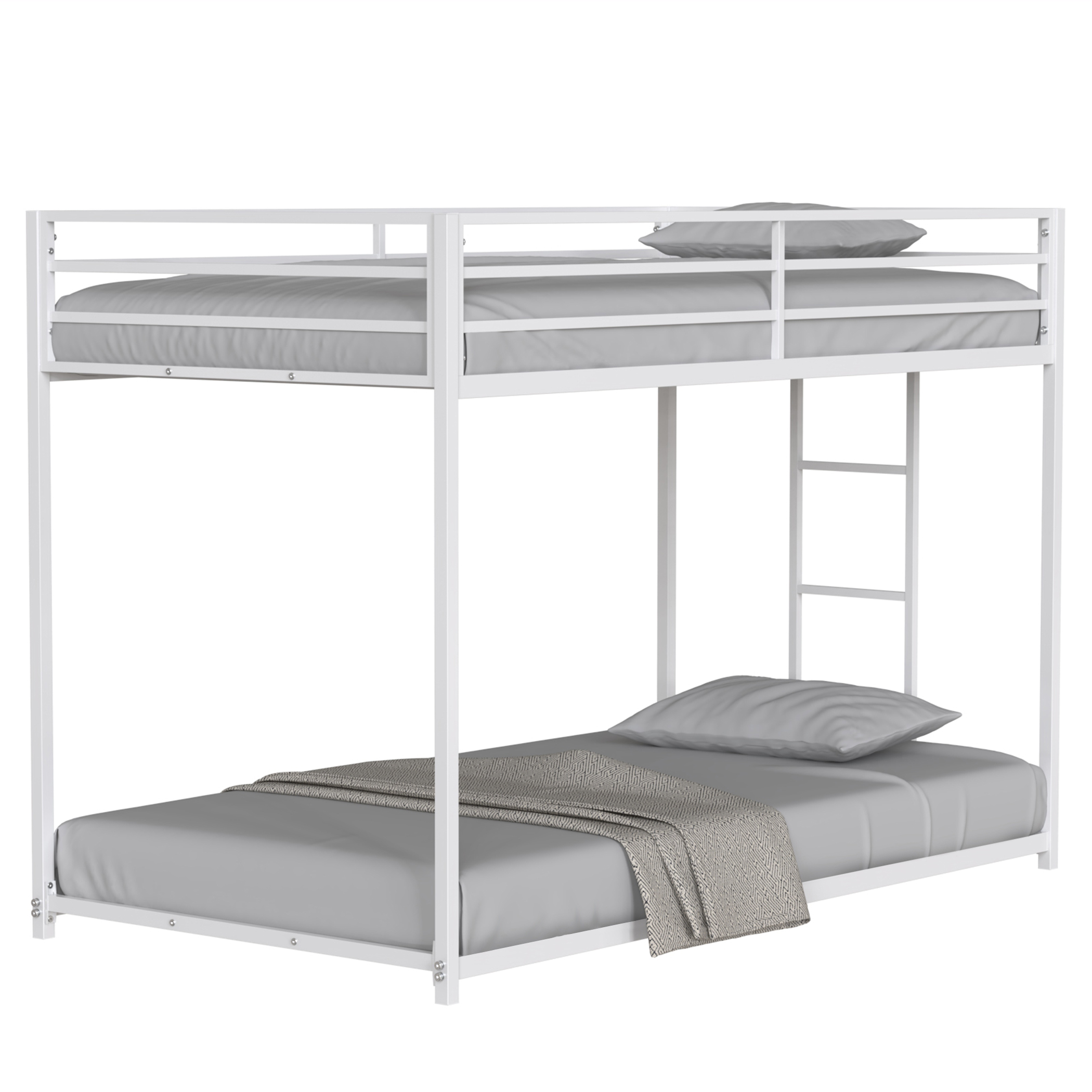 Adam Twin over Twin Metal Bunk Bed Frame with Guardrails, Durable Square Tube Frame, Easy Assembly, and No Box Spring Needed, White | Aosom.com 0