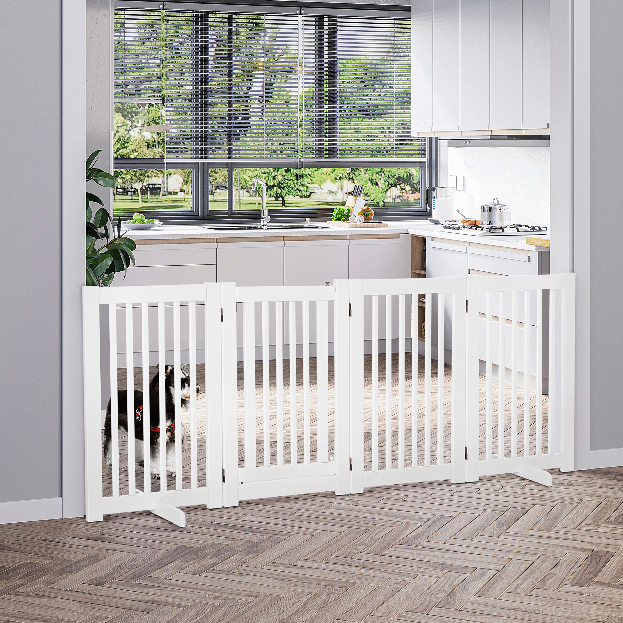 その他 pet a porte PawHut Free Standing Wooden Pet Gate Indoor Dog Barrier