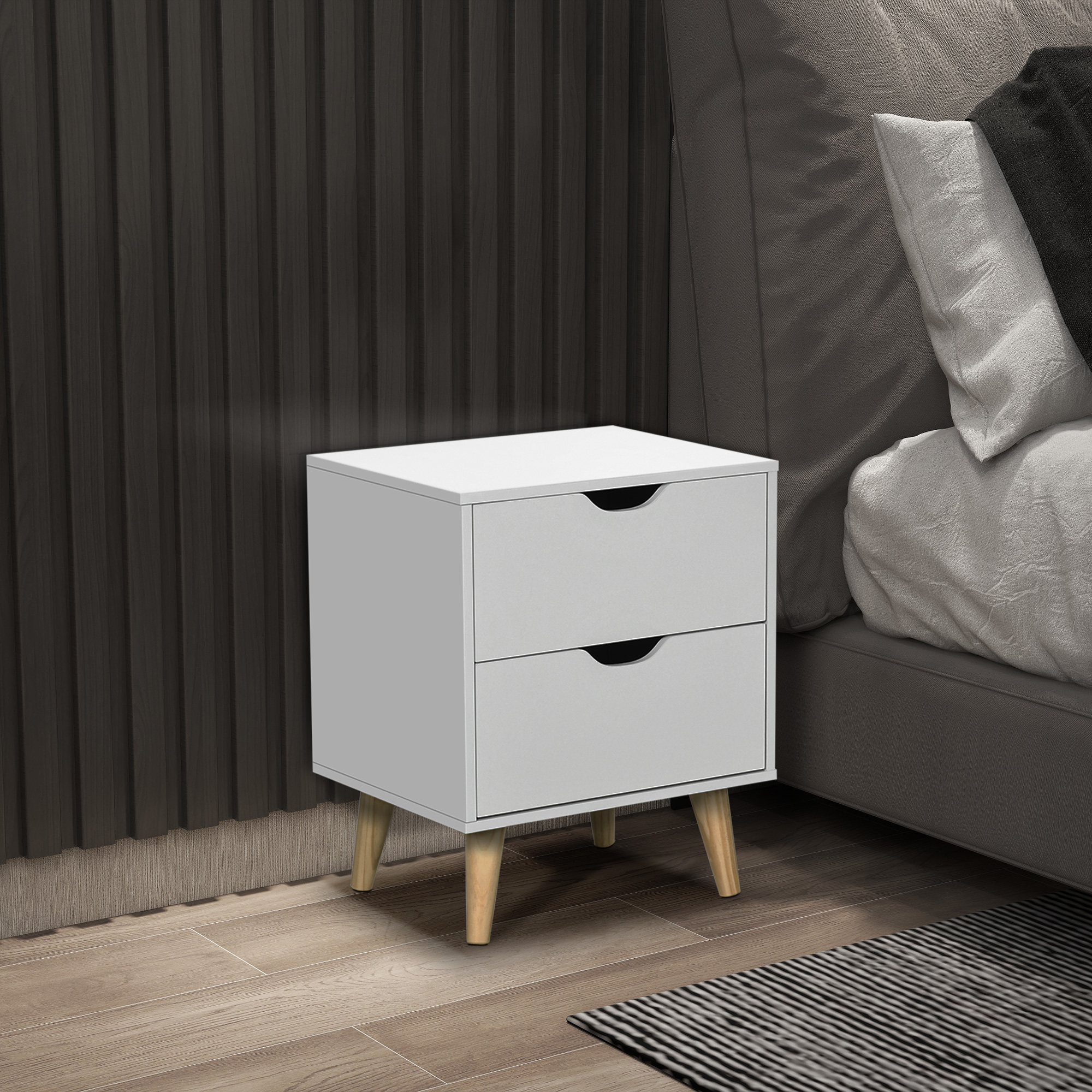 HOMCOM Modern Nightstand Bedside Table with 2 Drawers, End