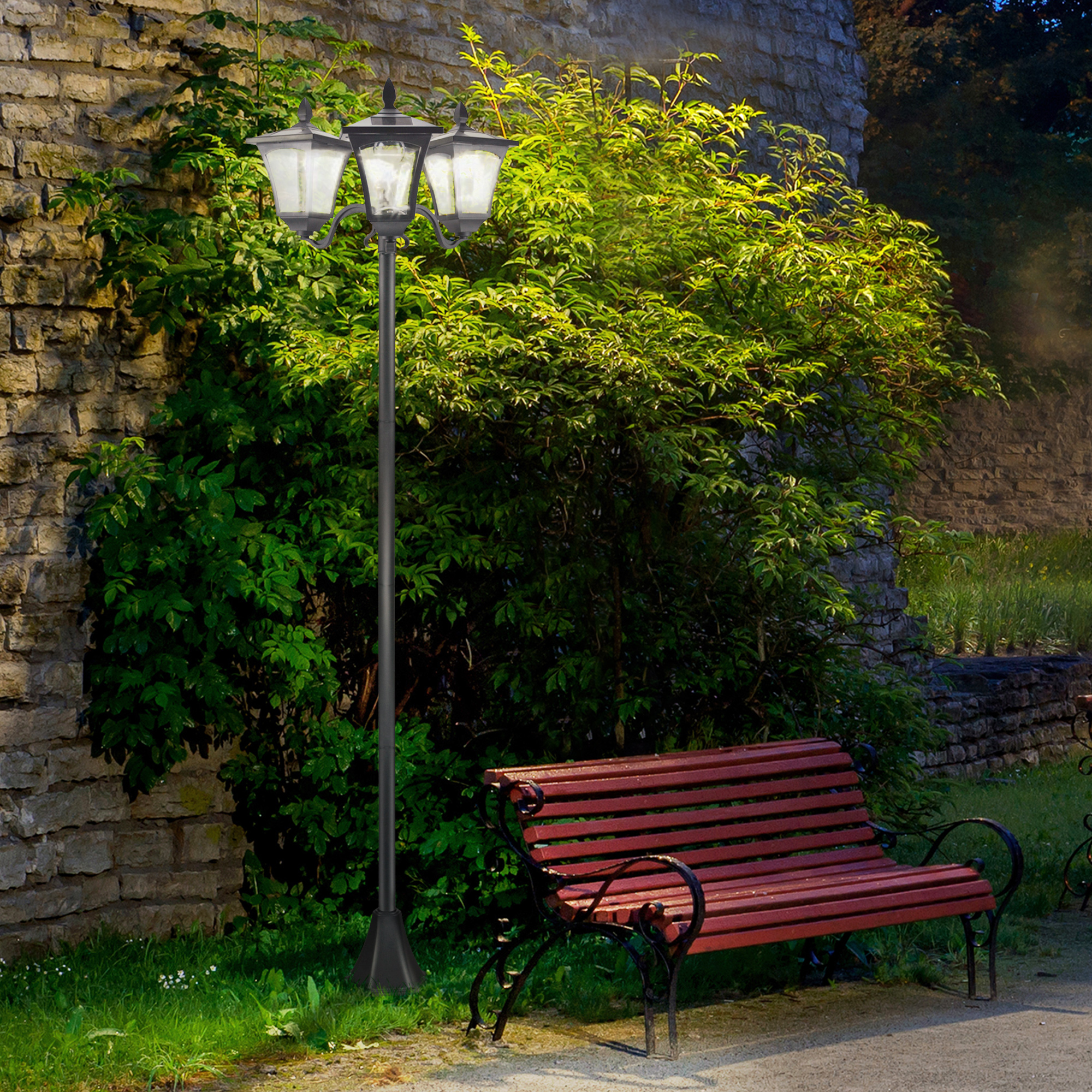 Outsunny Outdoor Lamp Post Lights, Triple Head Solar Powered Lamp