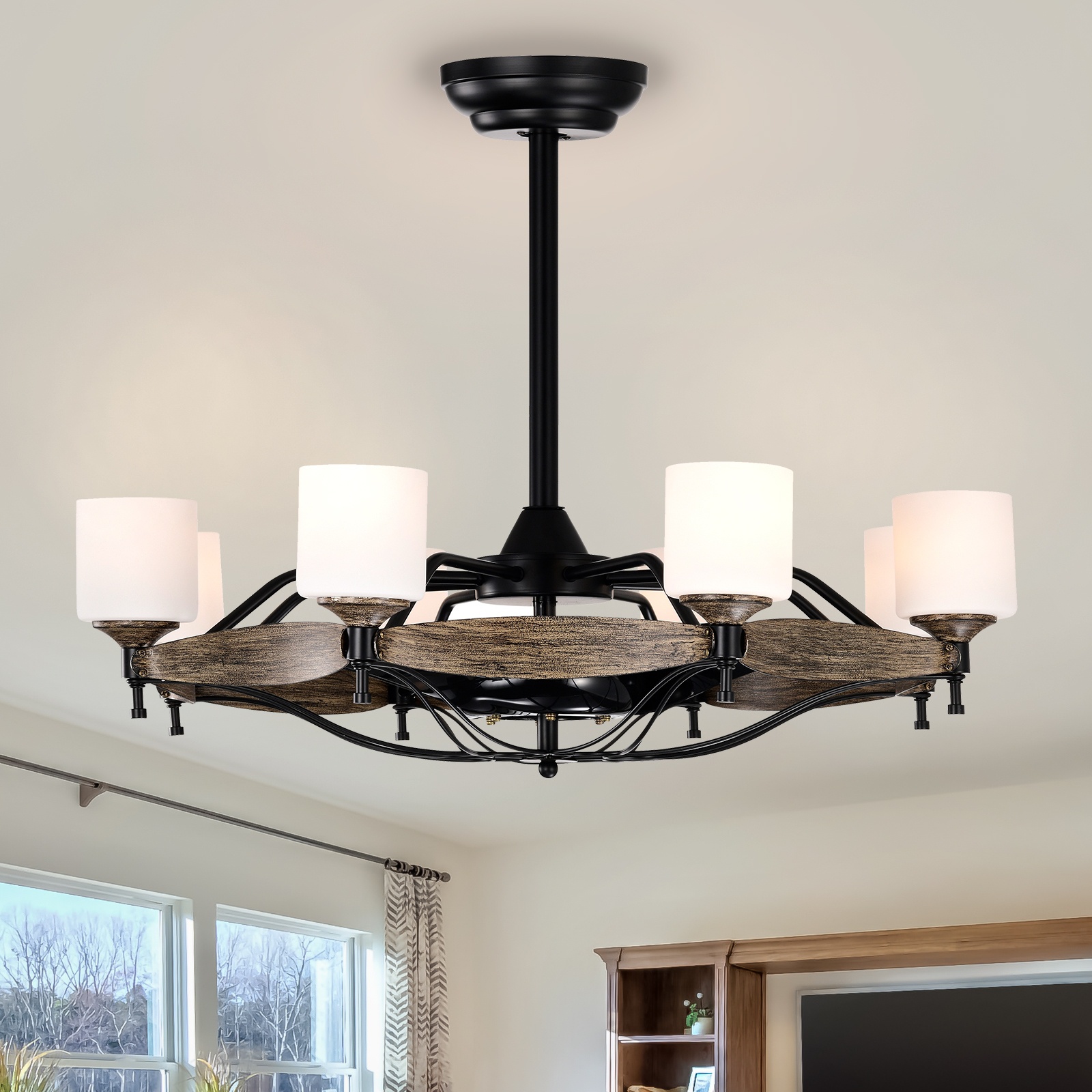 33 Chandelier Ceiling Fan with Remote, 6 Wind Speeds, Quiet Reversible Motor, for Bedroom, Dining Room, Living Room, Farmhouse, Wood | Aosom.com