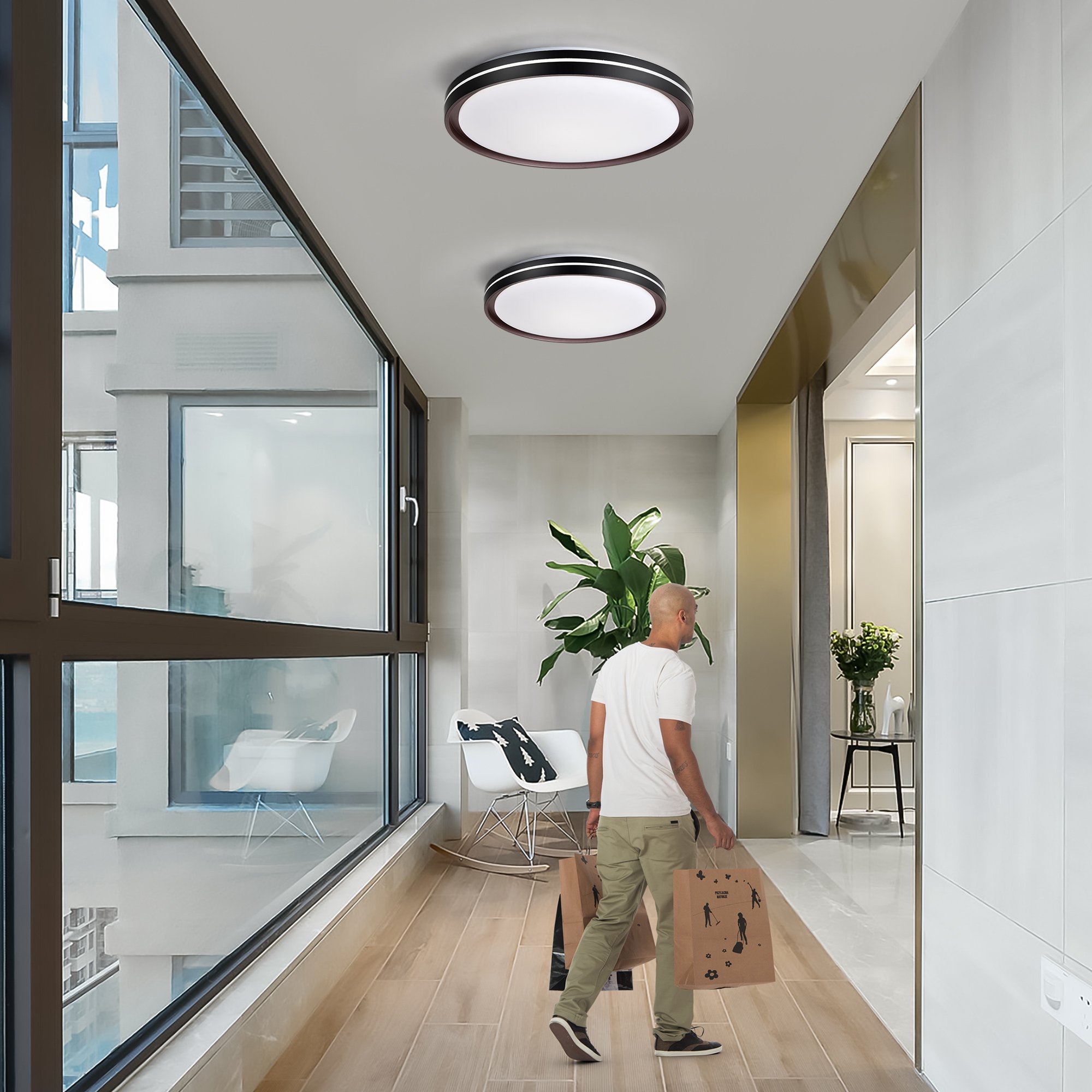 15.75 LED Modern Flush Mount Ceiling Light Fixture, 24W 2400LM, 5 CCT Colors, Dimmable Modern Light for Bathroom, Hallway, Black White | Aosom.com
