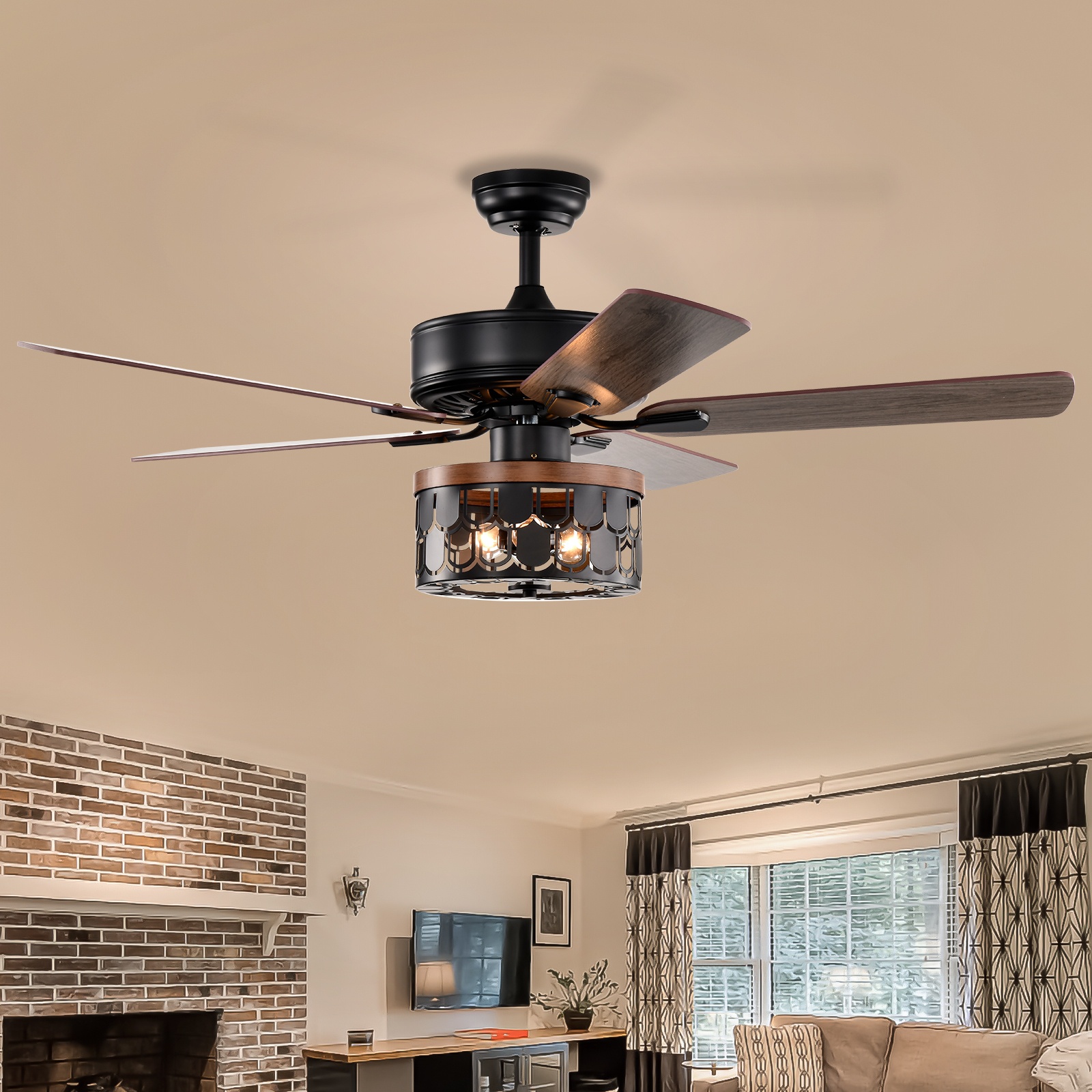 52&#039;&#039; Ceiling Fan with Remote Control, 5 Plywood Blades, 3-Speed Reversible Motor, and Quick Install Mounting Bracket, Matte Black | Aosom.com