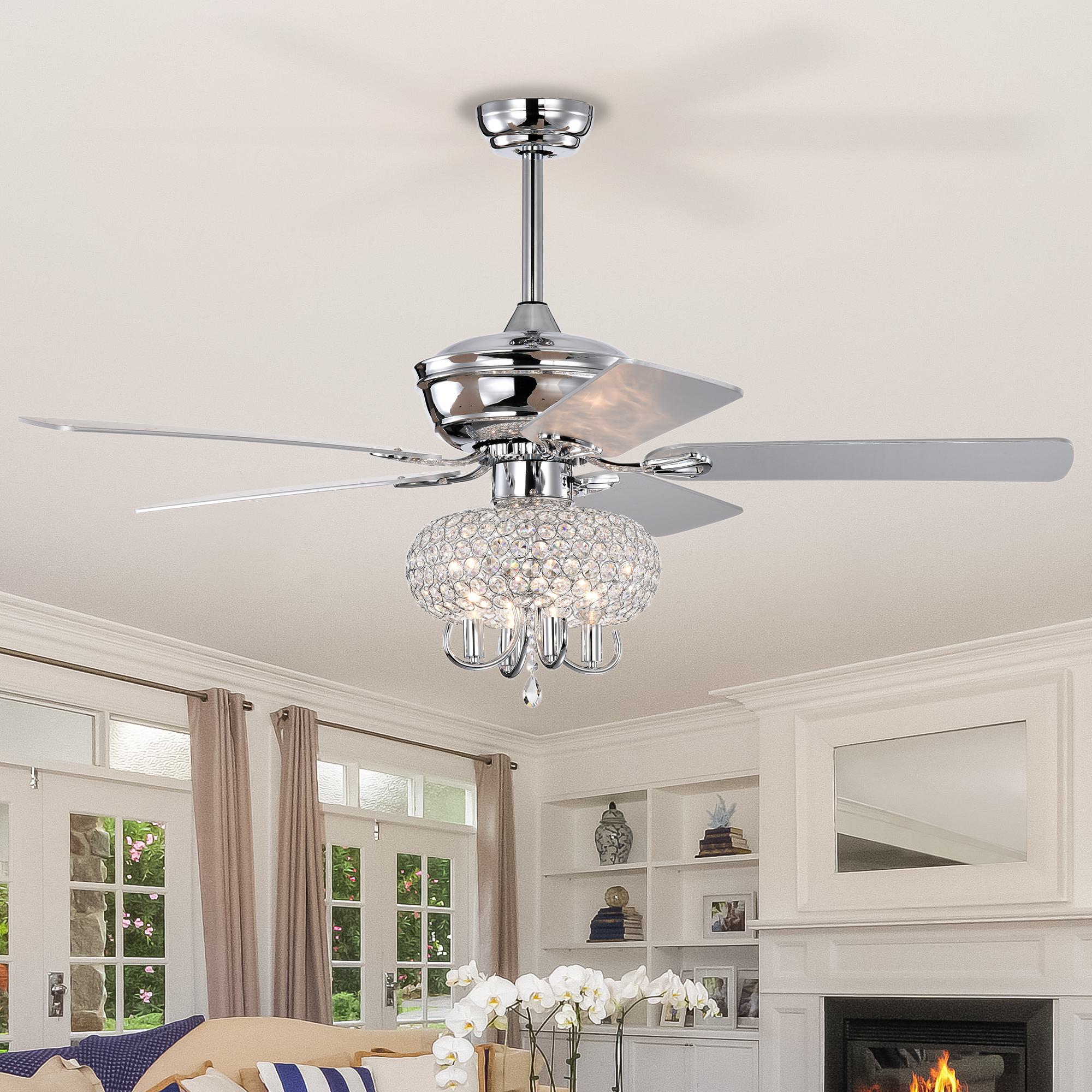52 Crystal Ceiling Fan with Lights and Remote Control, Reversible Blades, 3 Wind Speeds, for Bedroom, Living, Dining Room, Chrome | Aosom.com