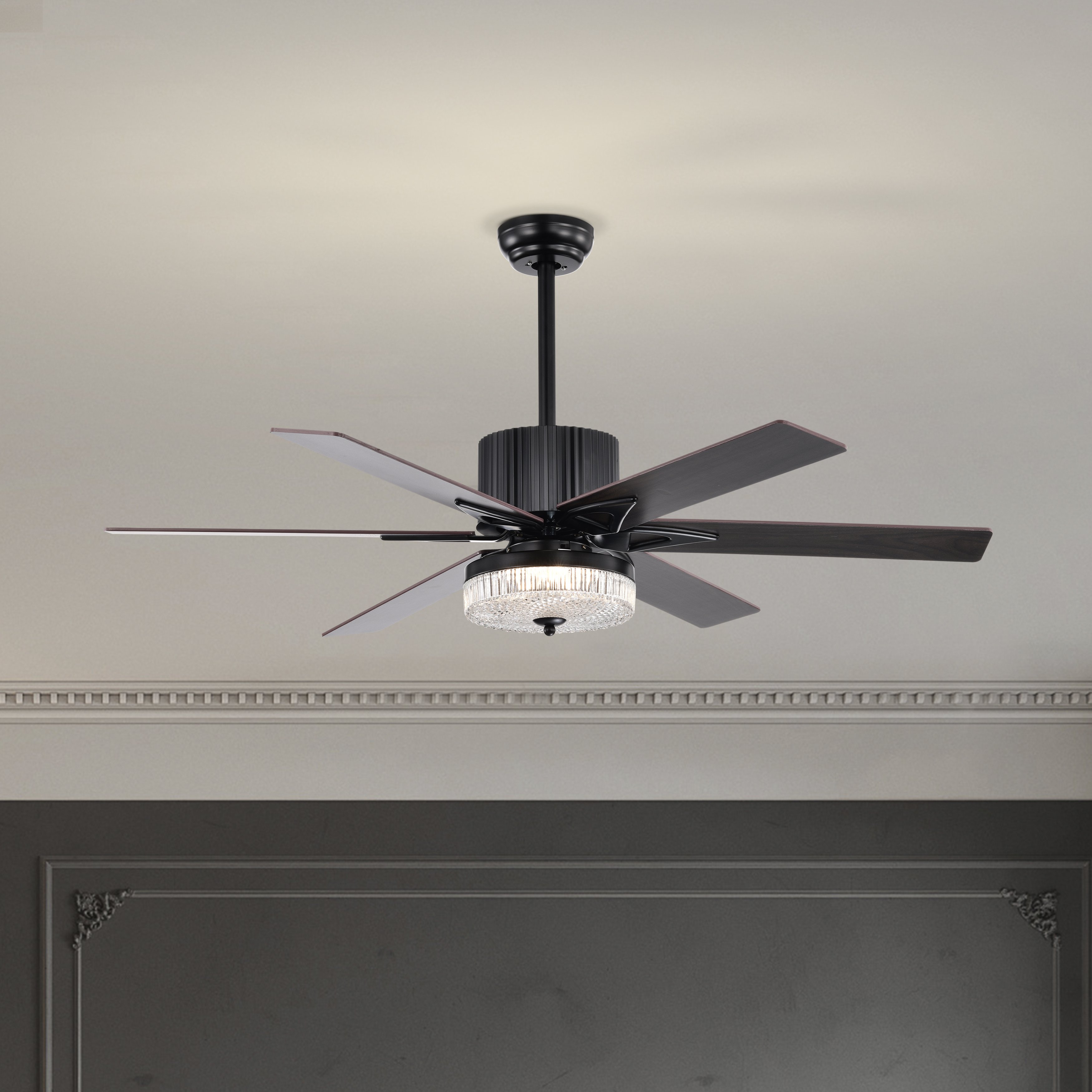 52 Inch Indoor Modern LED Ceiling Fan with Light, Remote Control, Reversible 6 Blades, Quiet Motor, Matte Black | Aosom.com