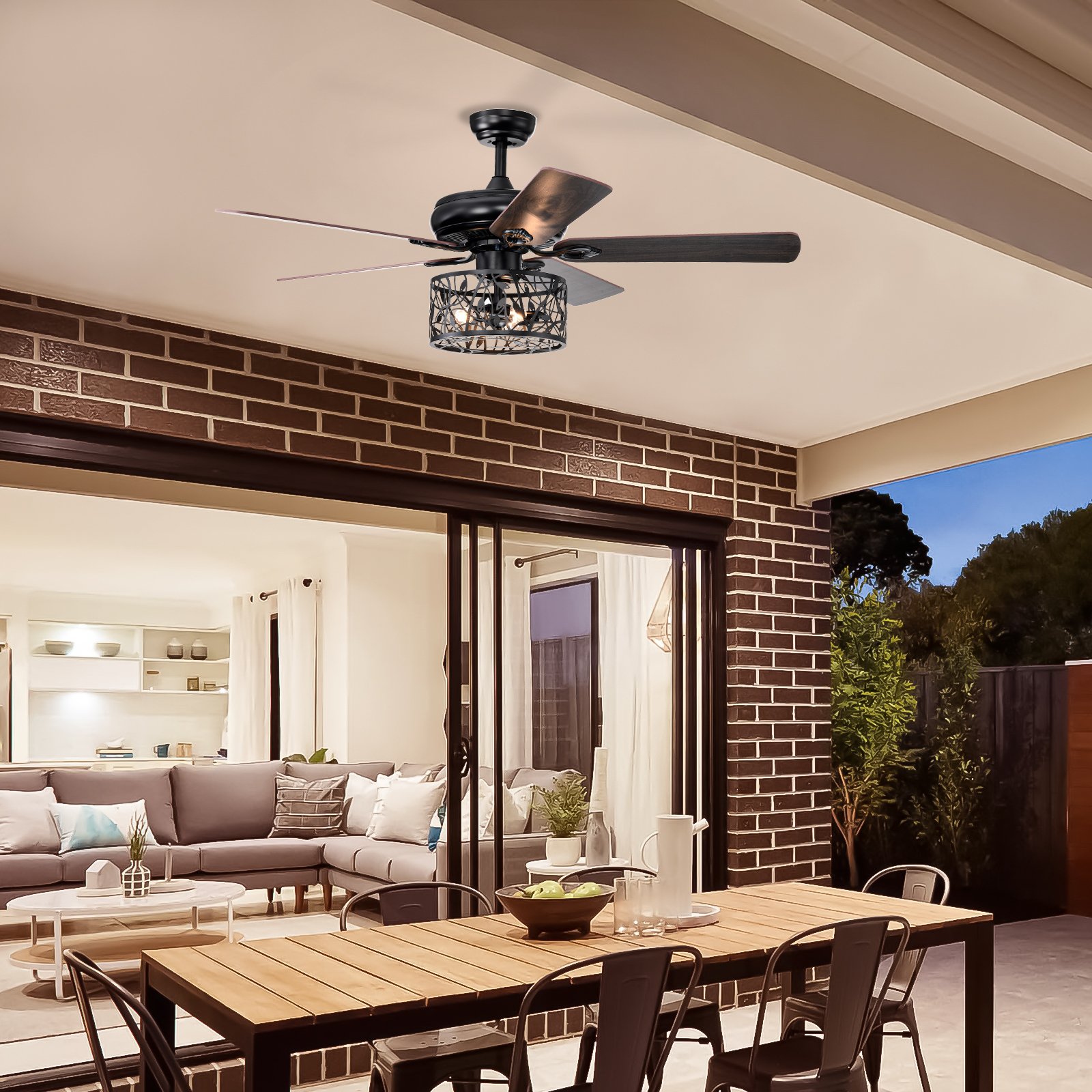 Indoor Ceiling Fan With Light HINNIXY 65 In. Smart Indoor Black Industrial Caged Ceiling Fan With Lights And Remote And 6-Speed Reversible DC Motor 60 Inch Ceiling Fan