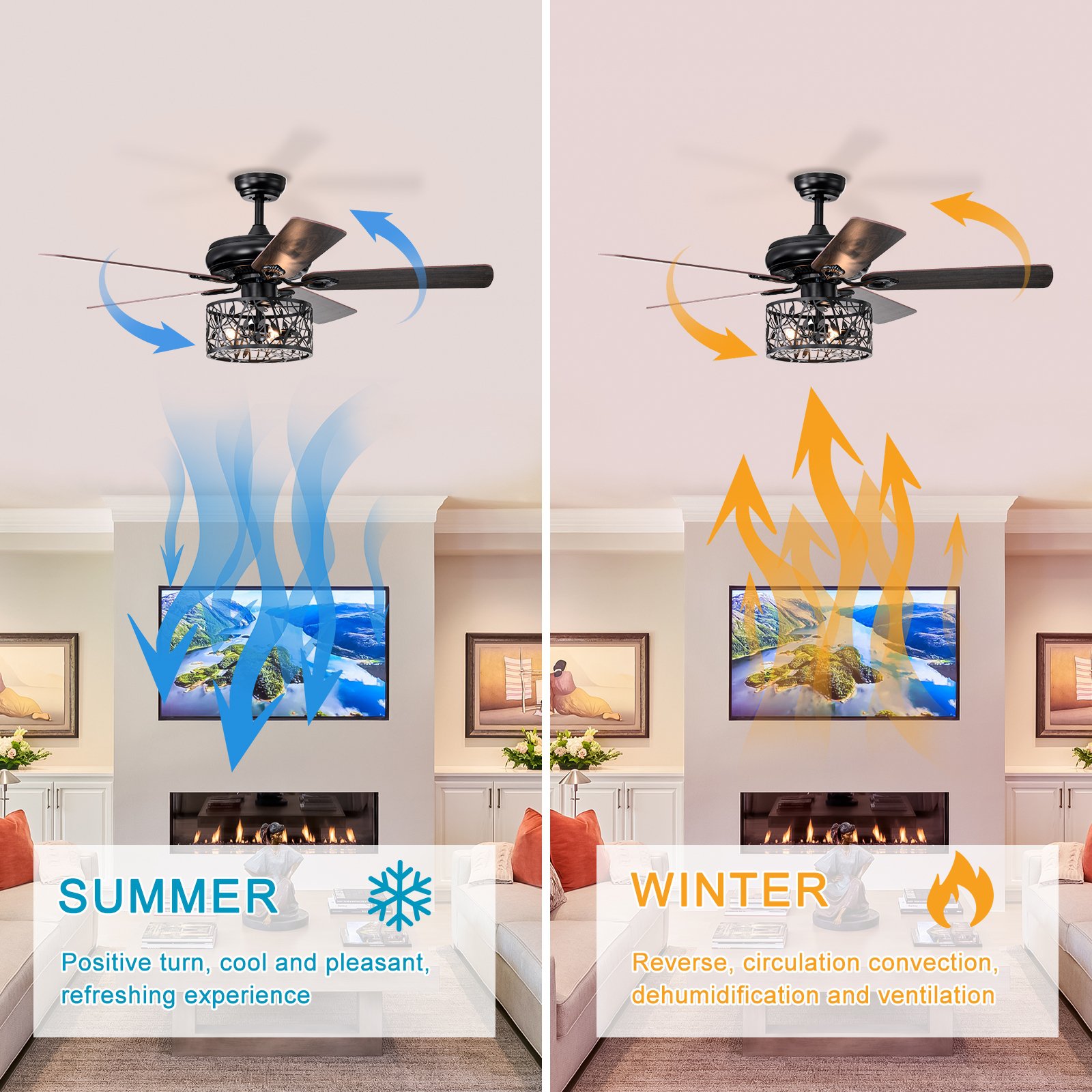 Farmhouse Industrial 52-Inch Ceiling Fan with Remote Control