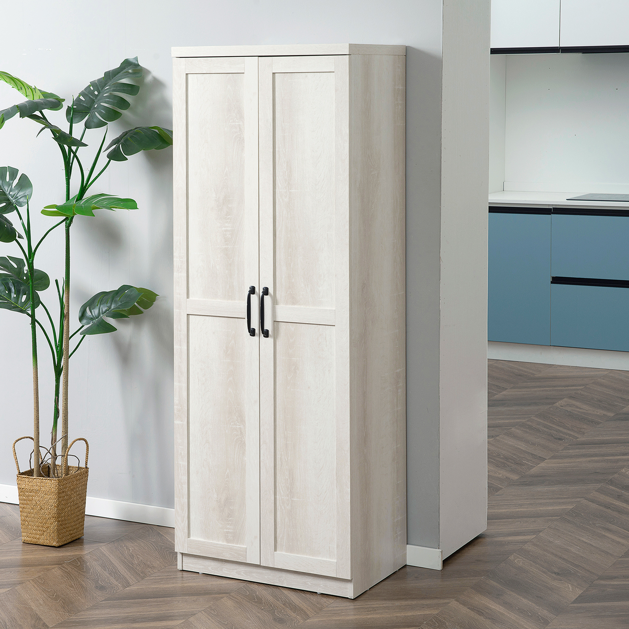 HOMCOM 63" Kitchen Storage Cabinet with Adjustable Shelves 5 tier Distressed White Dining Room Storage Cabinet Aosom Canada