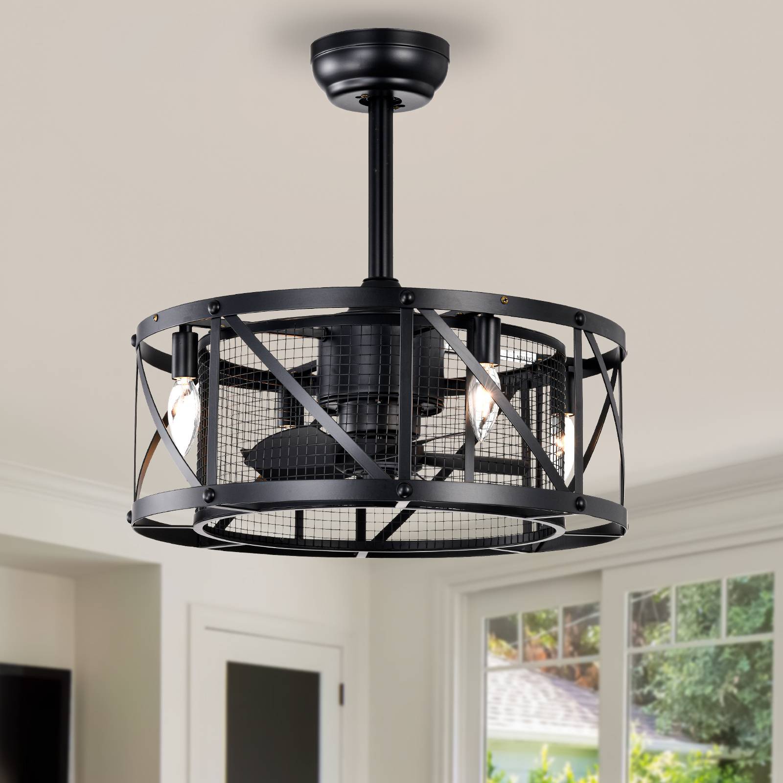 20&#039;&#039; Industrial Ceiling Fan with Remote Control, 5 ABS Blades, Reversible Motor, and Adjustable Down Rods, Matte Black | Aosom.com
