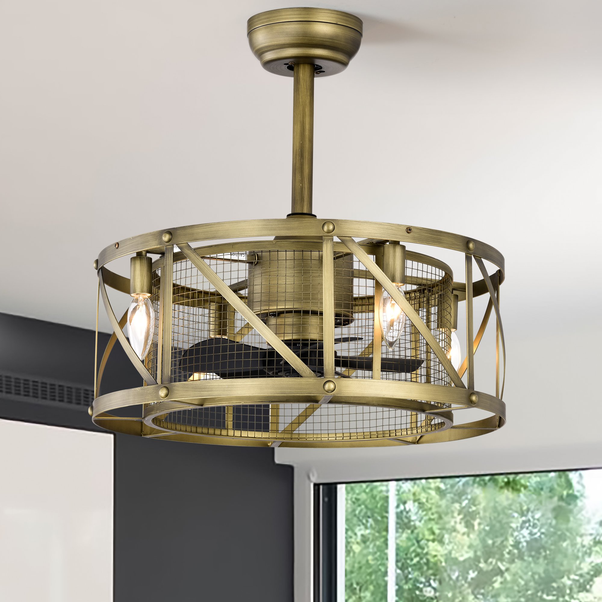 20 Ceiling Fan with Light Kit, 5 ABS Blades, Remote Control, Reversible Motor, Downrod Mount, E12 Standard Base, Antique brown | Aosom.com
