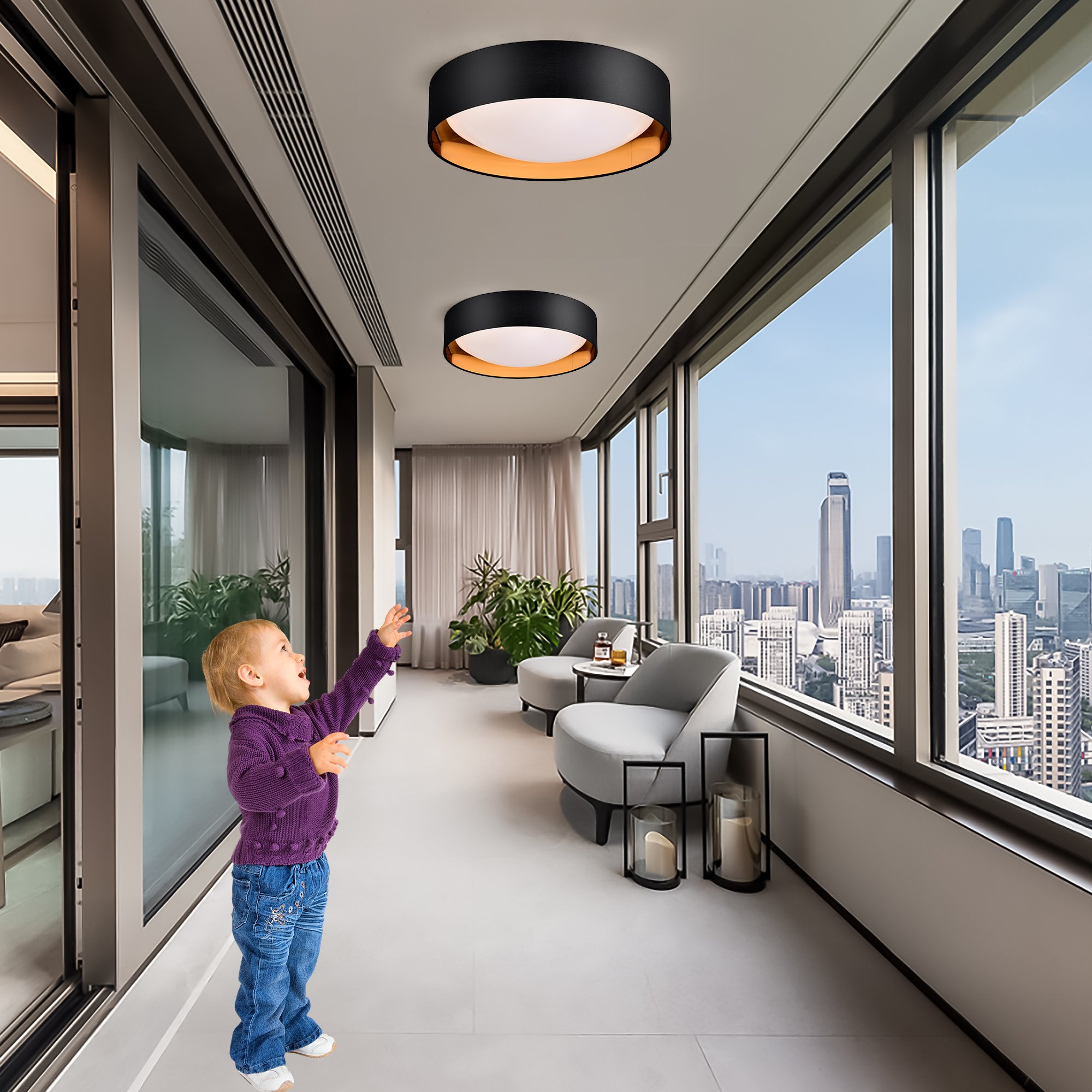 16.93 Flush Mount Ceiling Light with 5 CCT Selectable, 24W Dimmable LED Fixture, 2400 Lumen, for Bedroom, Kitchen, Bathroom, Black | Aosom.com