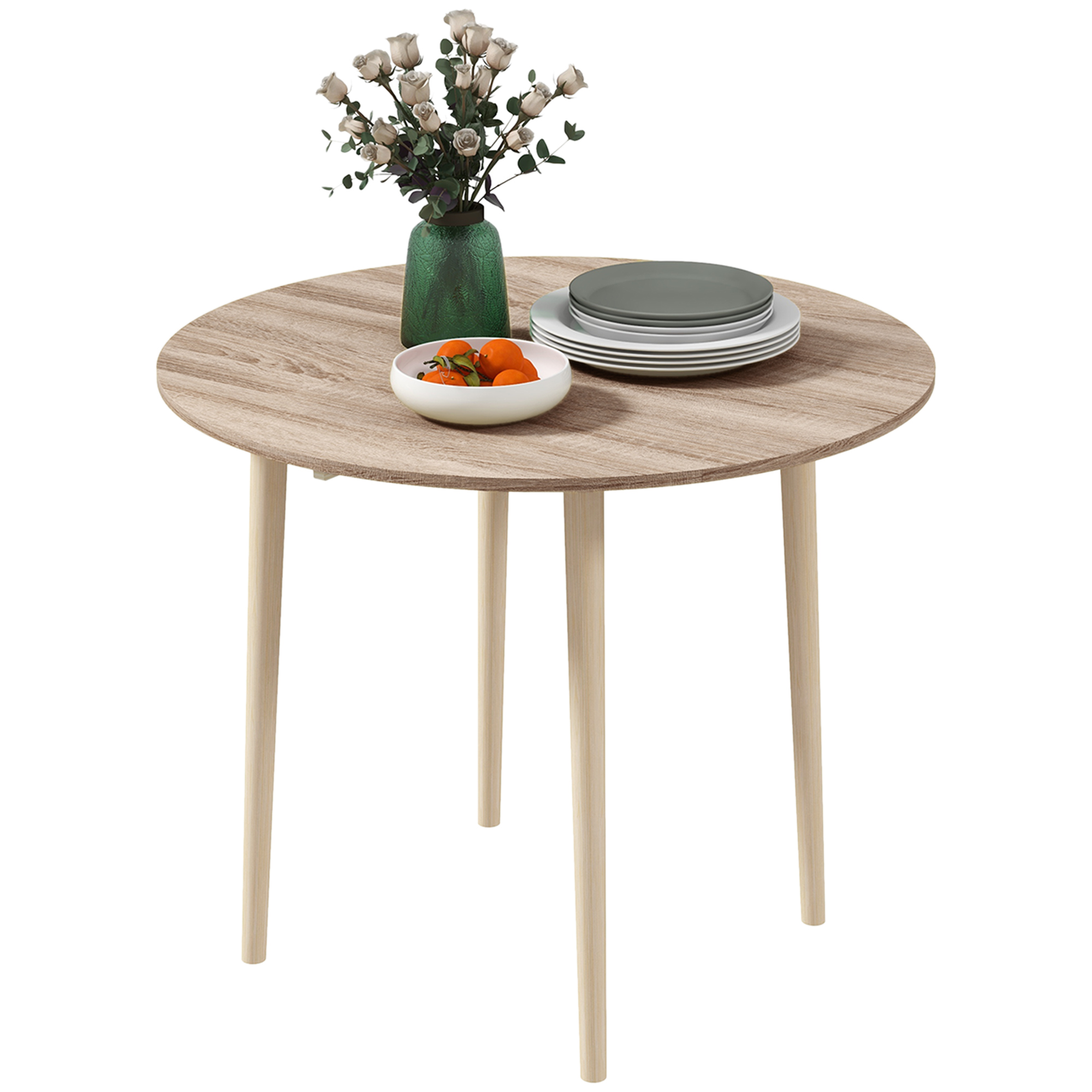 HOMCOM 35 Round Folding Dining Table, Drop Leaf for Small Spaces, Solid Wood Legs, Small Kitchen Table, Oak | Aosom.com