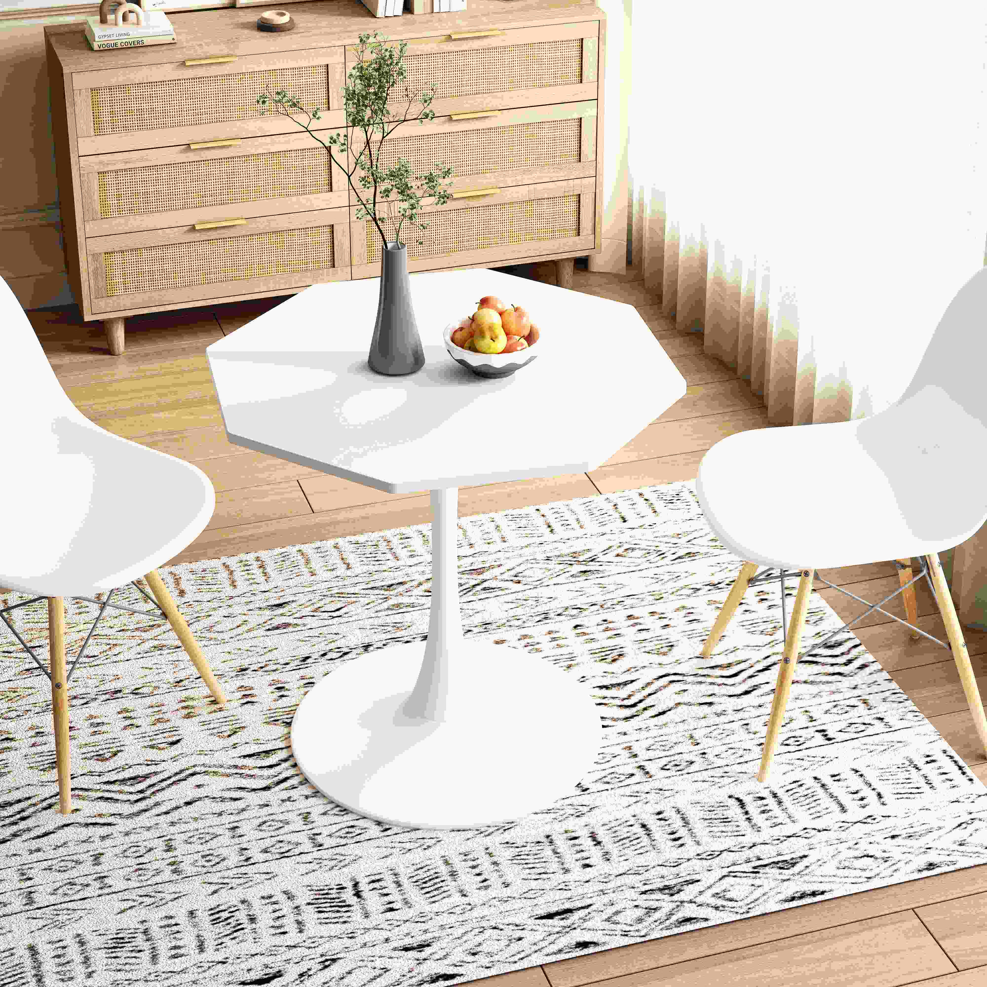 31.5" Modern Octagonal Coffee Table with Top and Metal Pedestal Base, Easy Assembly, 220 lbs Weight Capacity, for Dining Room, White | Aosom.com 2