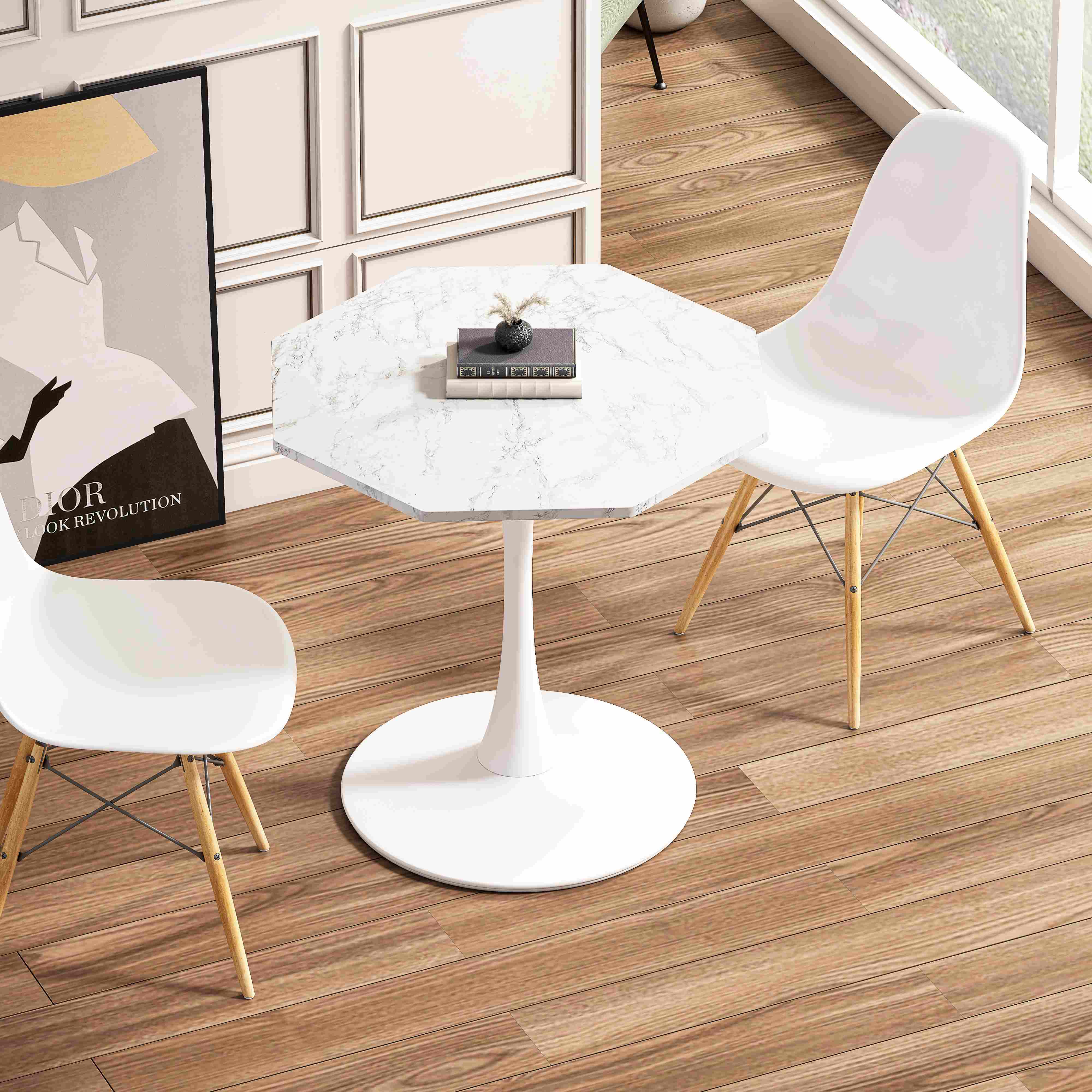 31.5" Modern Octagonal Coffee Table with Printed White Marble Table Top, Metal Base, Easy Assembly, 220 lbs Weight Capacity, White Marble | Aosom.com 2