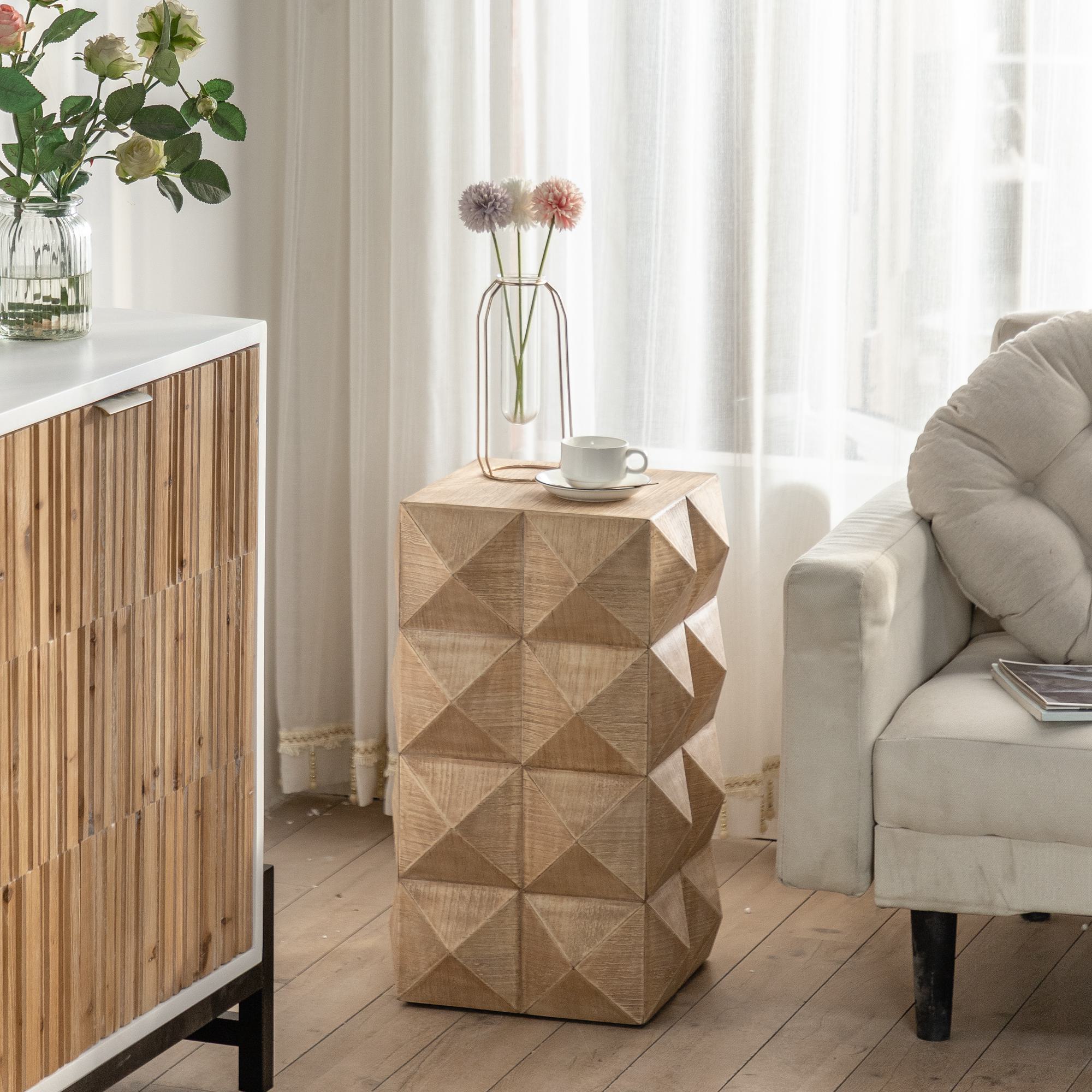 23.62" Height Retro Coffee Table with 3-Dimensional Embossed Pattern, High-Quality Fir Wood, for Living Room, Bedroom, Natural | Aosom.com 2