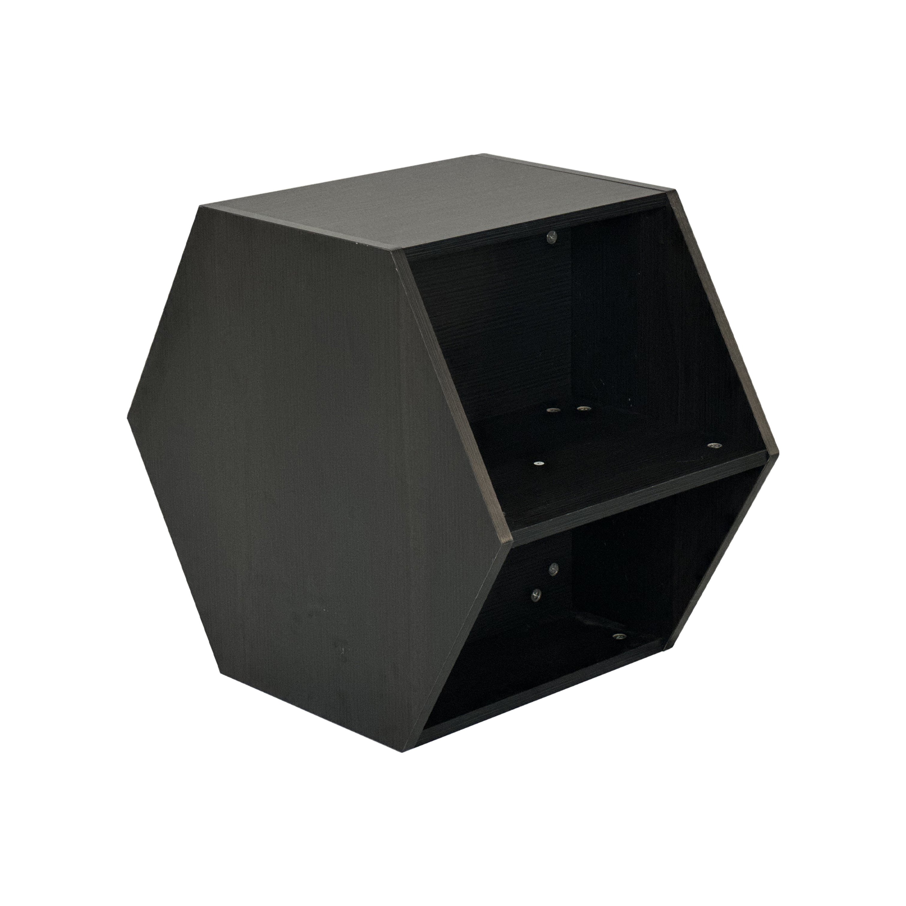 Hexagonal Coffee Table with Storage Shelves, Side Table Nightstand, Multi-Placement Design, Spacious Storage, Black Brown | Aosom.com 0