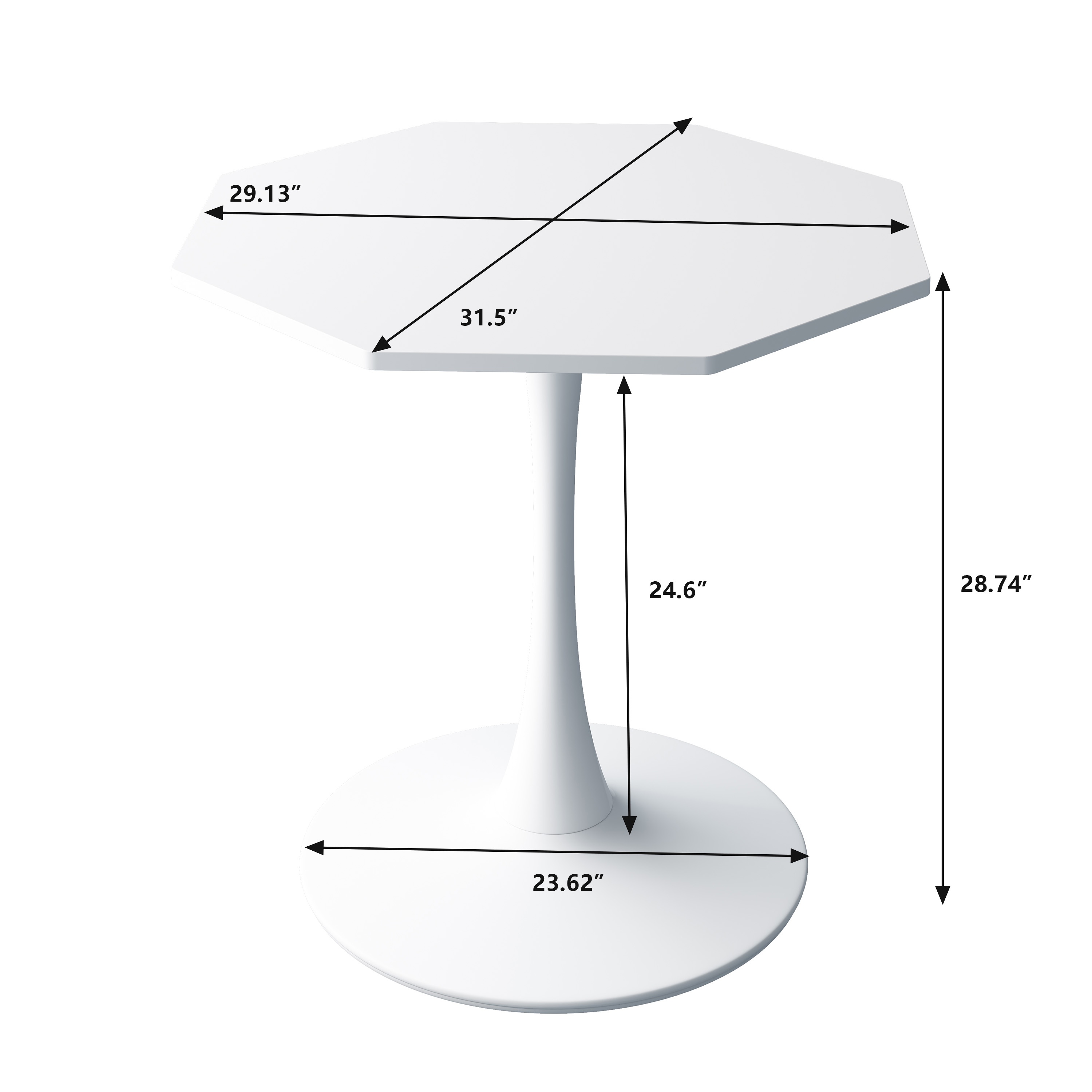 31.5" Modern Octagonal Coffee Table with Top and Metal Pedestal Base, Easy Assembly, 220 lbs Weight Capacity, for Dining Room, White | Aosom.com 1