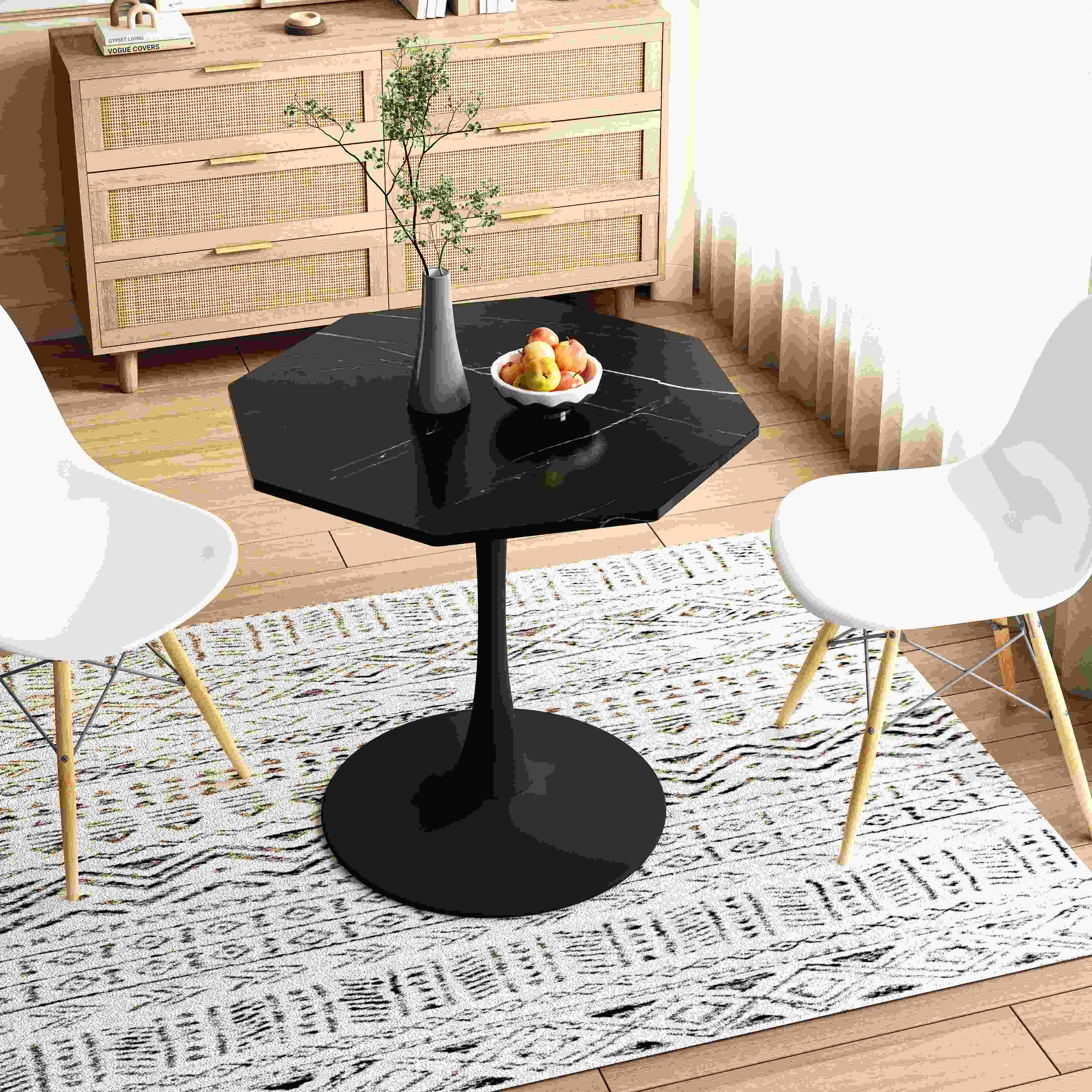 31.5" Modern Octagonal Coffee Table with Printed Black Marble Table Top, Metal Base, Easy Assembly, and High Load-Bearing Capacity, marble | Aosom.com 2