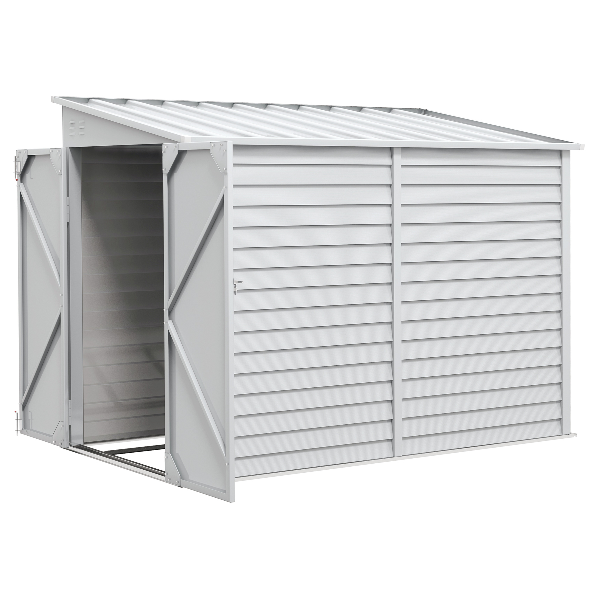 Outsunny 5&#039; x 9&#039; Outdoor Storage Shed, Lean to Shed with Foundation, Lockable Doors &amp; Gloves for Patio Lawn Backyard, White