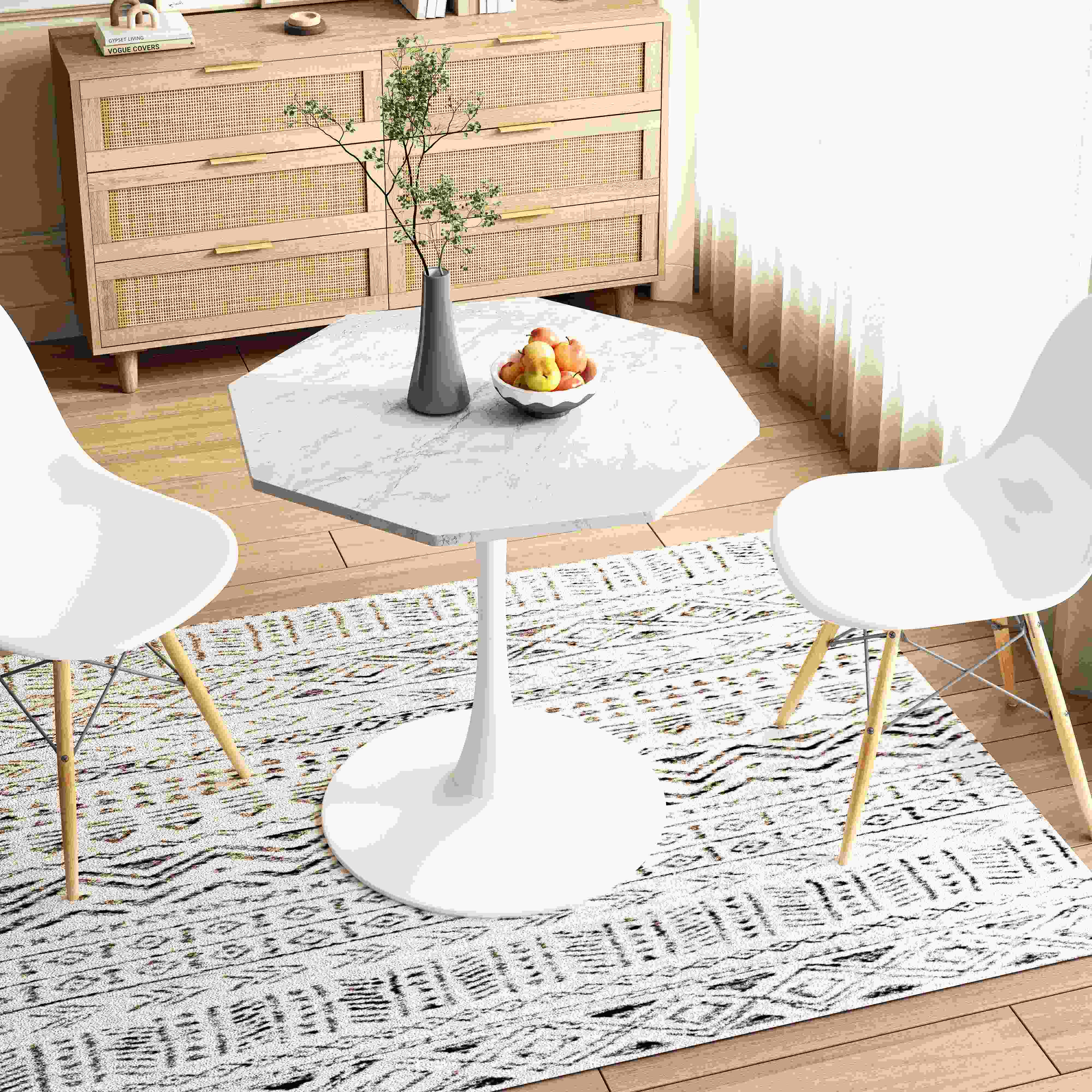 31.5" Modern Octagonal Coffee Table with Printed White Marble Table Top, Metal Base, Easy Assembly, 220 lbs Weight Capacity, White Marble | Aosom.com 3