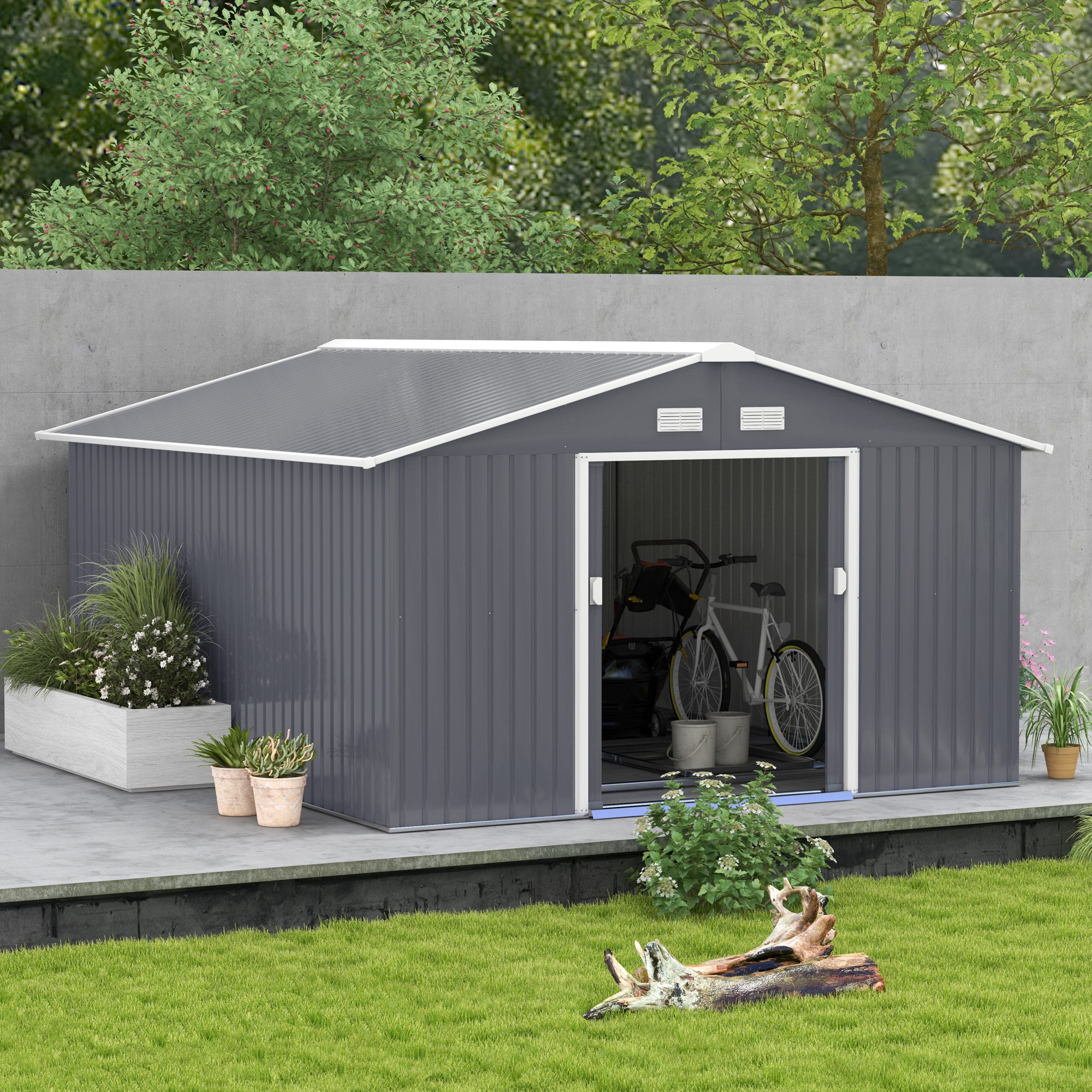 Outsunny 11' x 12.5' x 6.5' Metal Outdoor Utility Storage Tool