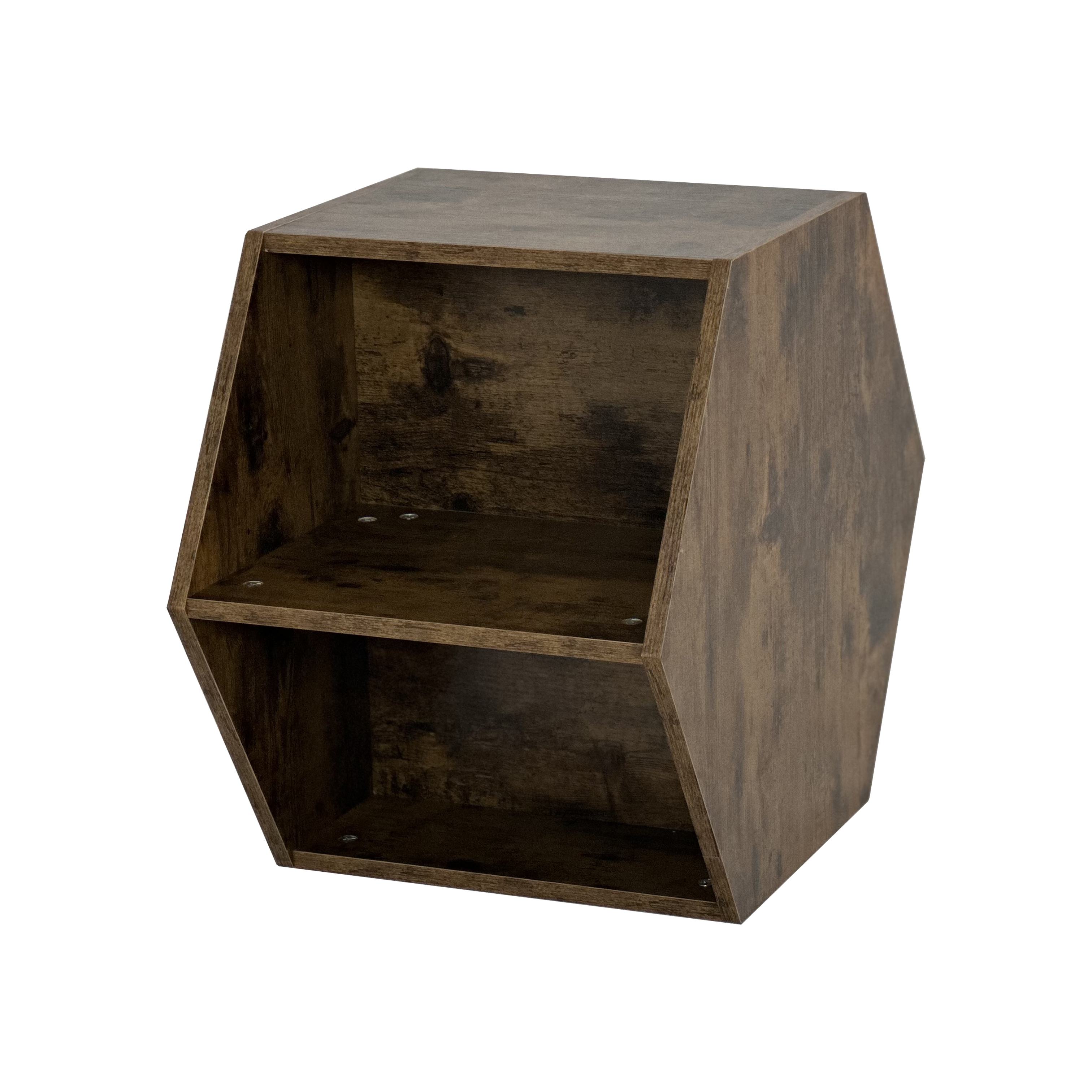 Hexagonal Coffee Table Side Table Nightstand with Multiple Layouts, Antique Wood, 23.62'' x 23.62'' x 15.74'', Antique brown | Aosom.com 0