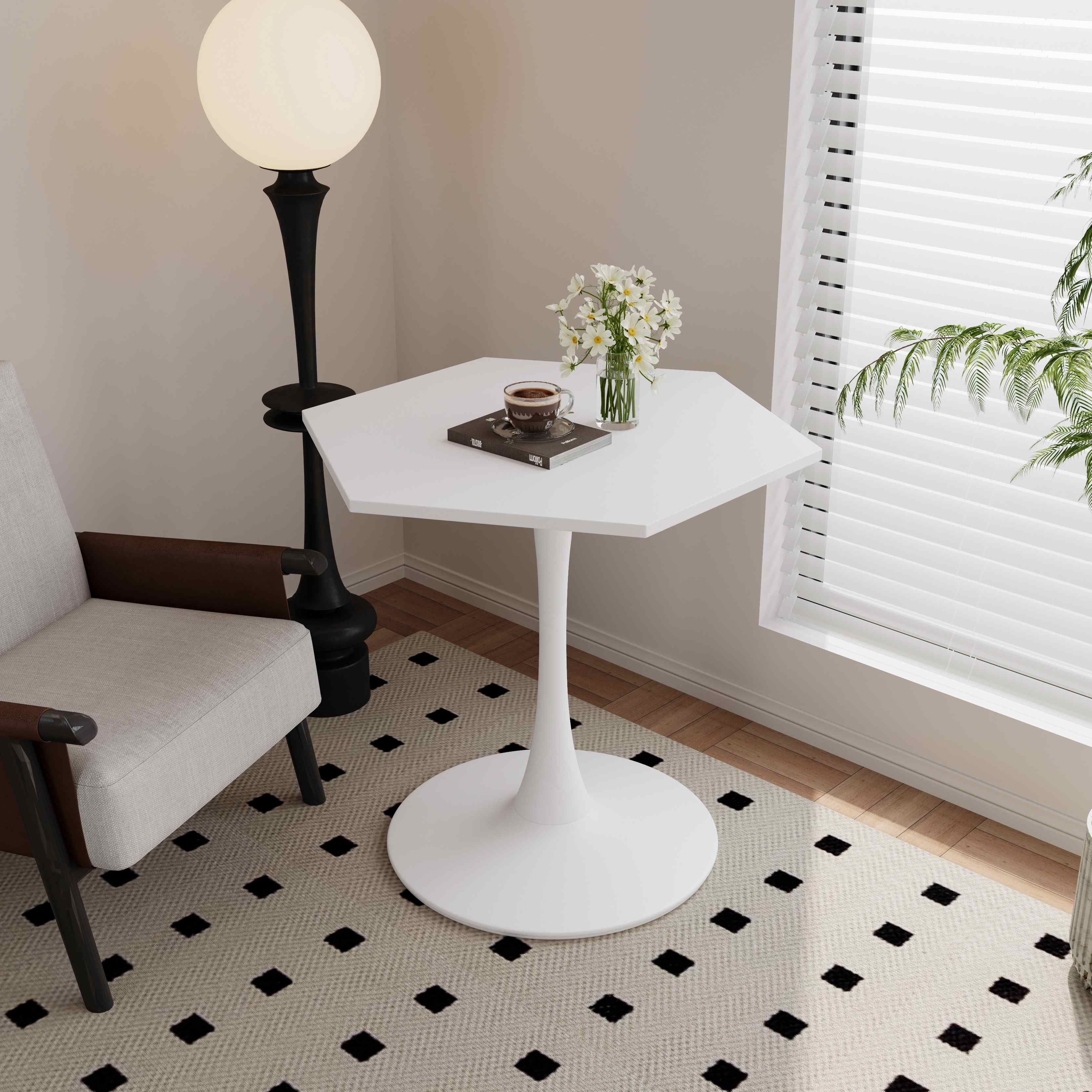 31.5" Modern Hexagonal Coffee Table with Top and Metal Base, Sturdy and Durable, Easy Assembly, 220 lbs Load Capacity, White | Aosom.com 2