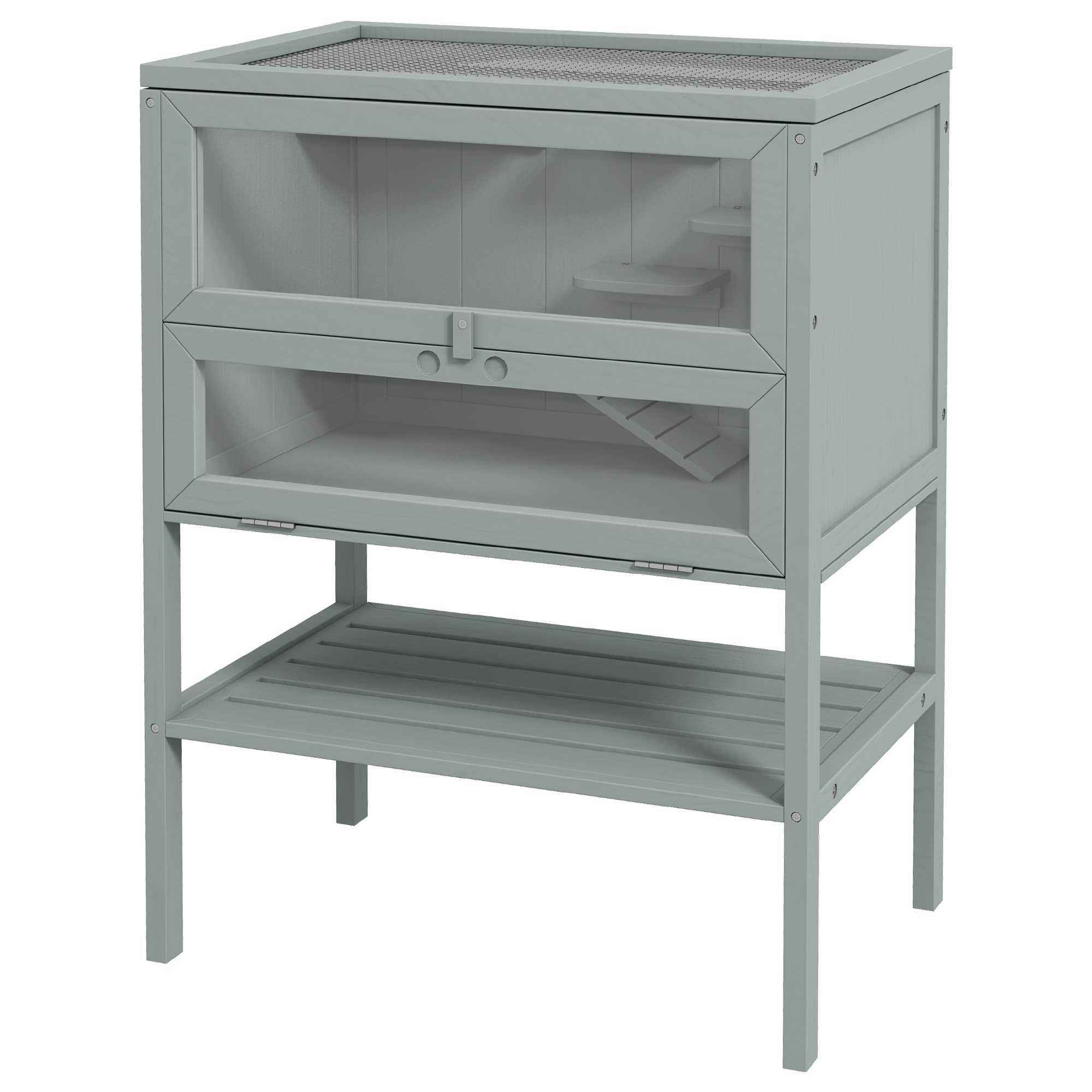 PawHut 3-Tier Wooden Large Hamster Cage, Mice and Rat Cage Small Animals Hutch with Openable Top, Front Door, Storage Shelf, Gray| Aosom.com