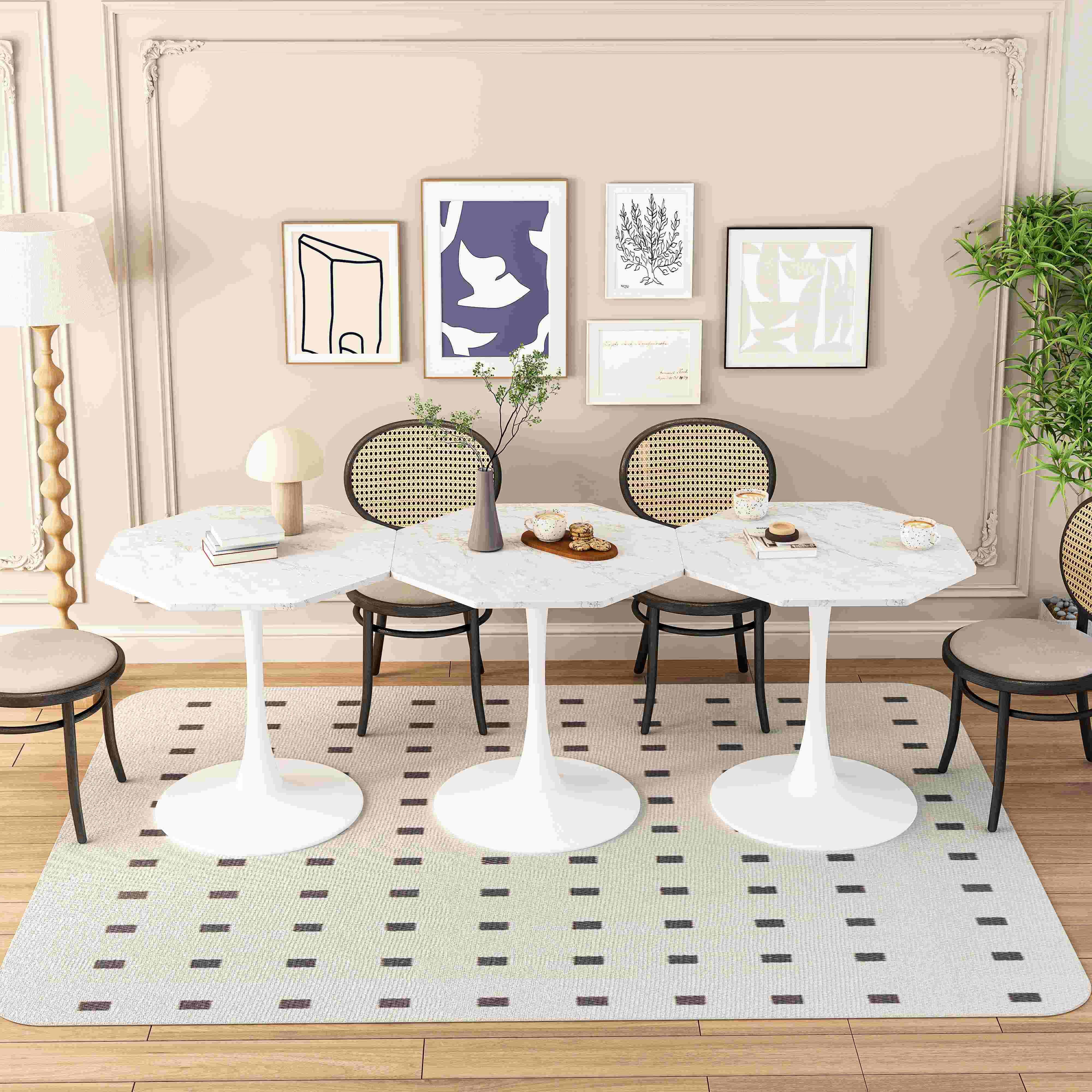 31.5" Modern Octagonal Coffee Table with Printed White Marble Table Top, Metal Base, Easy Assembly, 220 lbs Weight Capacity, White Marble | Aosom.com 4
