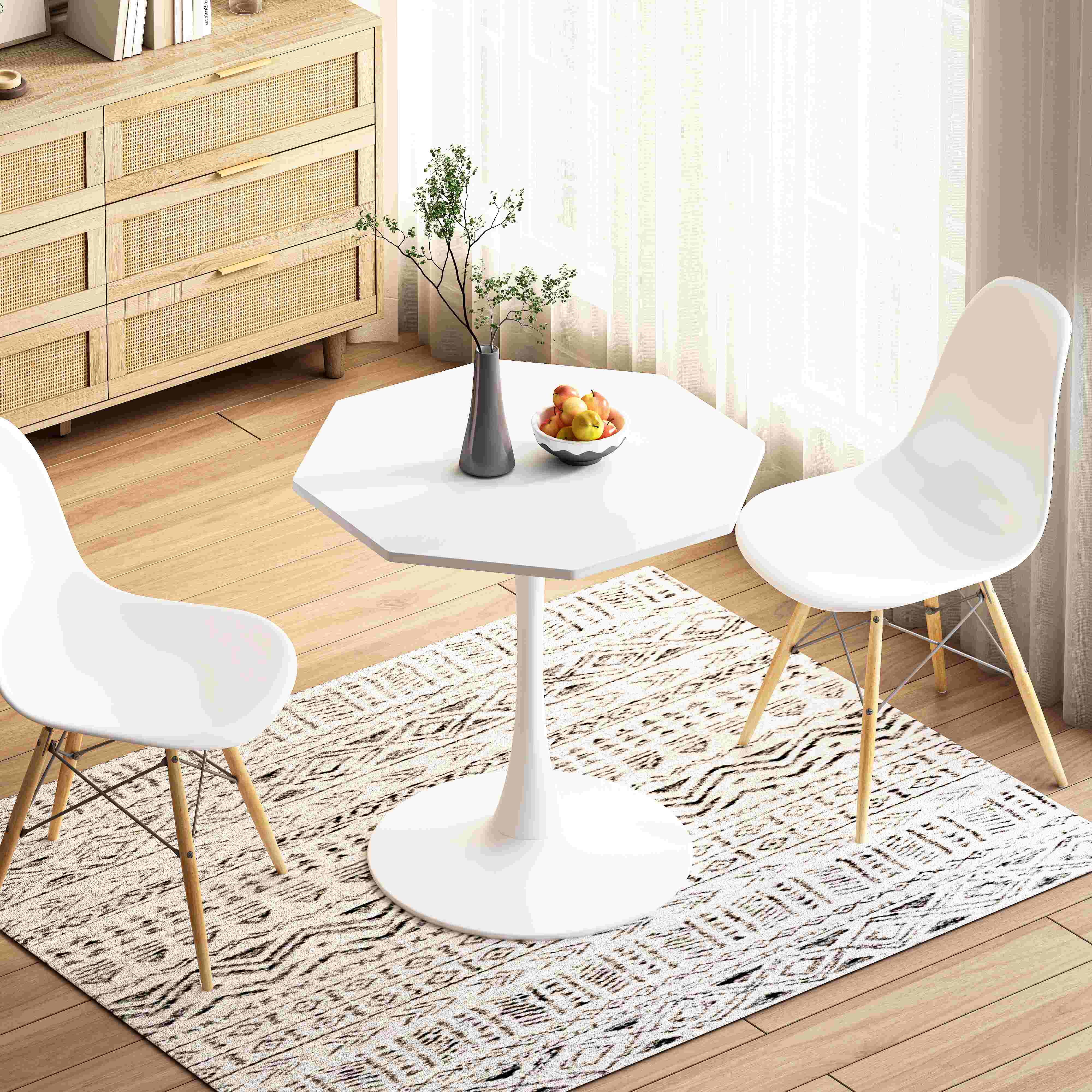 31.5" Modern Octagonal Coffee Table with Top and Metal Pedestal Base, Easy Assembly, 220 lbs Weight Capacity, for Dining Room, White | Aosom.com 3