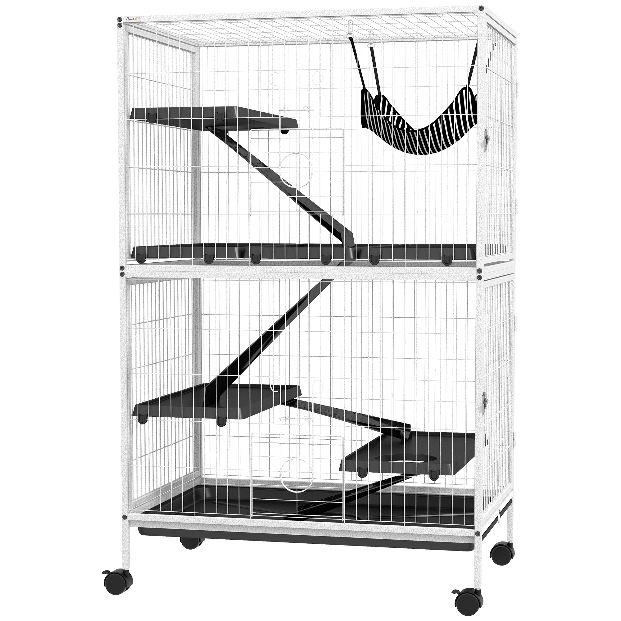 PawHut Rolling Small Pet Cage, 50 High with Hammock, Ideal for Ferrets &amp; Chinchillas, 4 Access Doors, Silver | Aosom.com