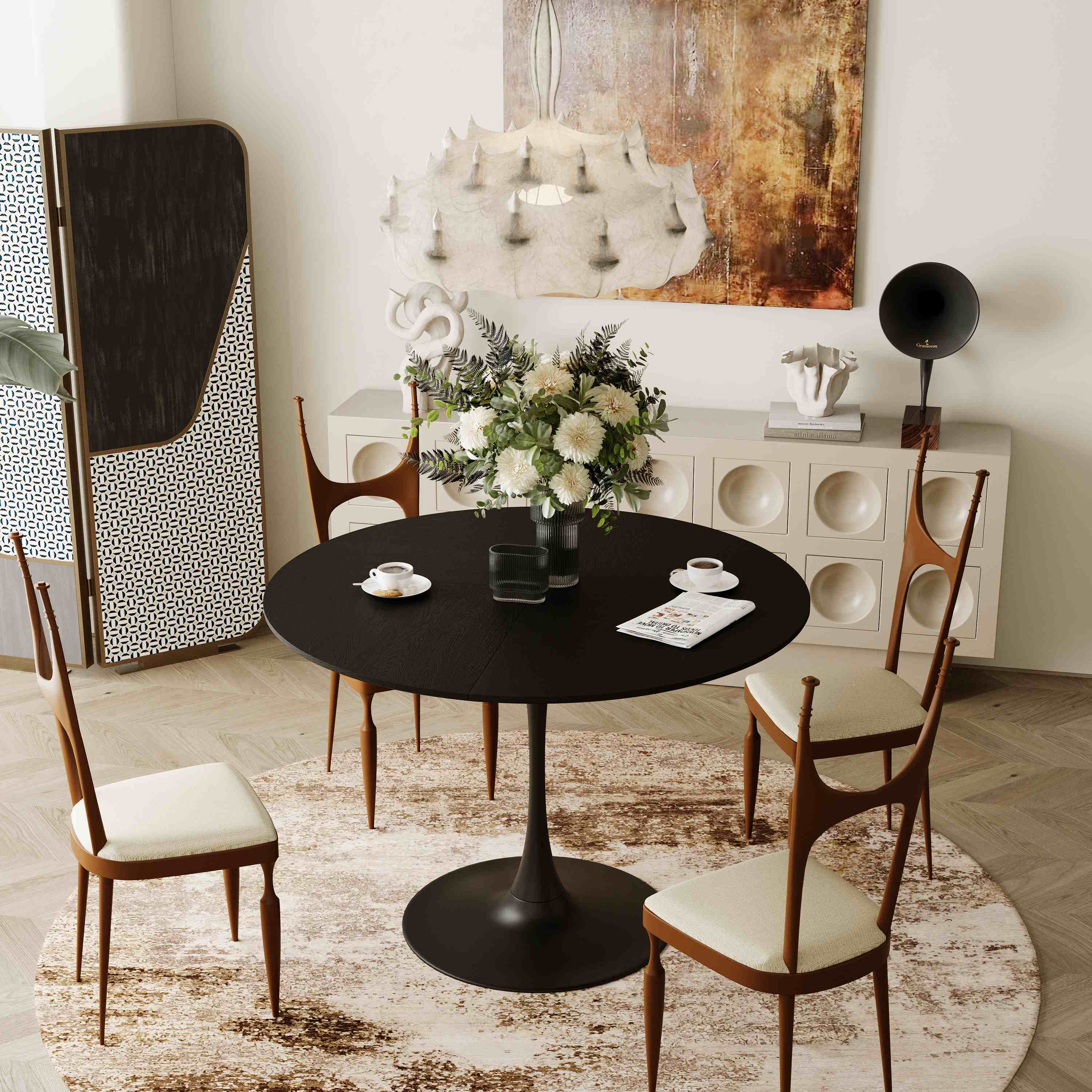 42.13 Modern Corner Dining Table with Patchwork Solid Wood Veneer Top, Metal Base, 220 lbs Capacity, Accent Table for Living Room, Black | Aosom.com
