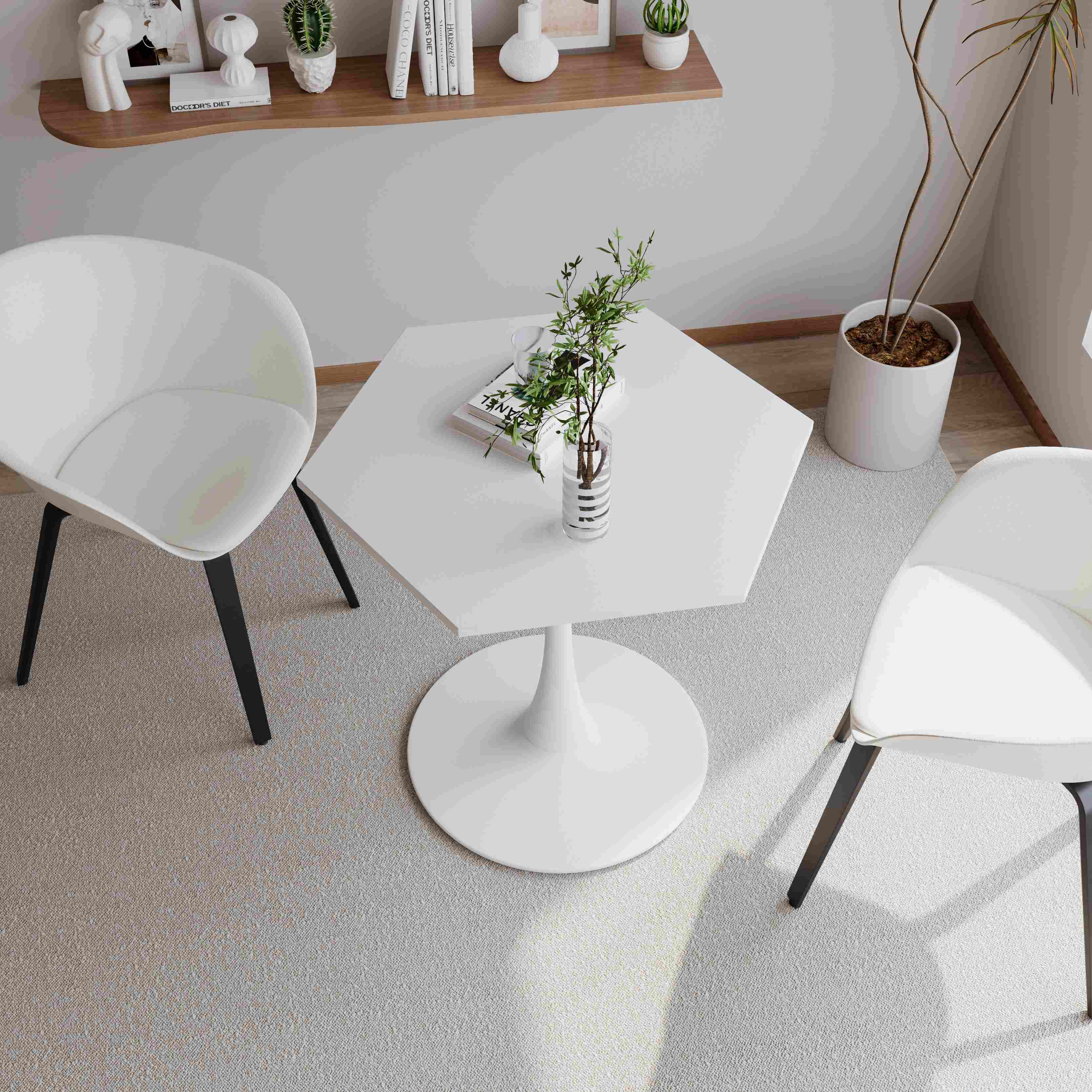 31.5" Modern Hexagonal Coffee Table with Top and Metal Base, Sturdy and Durable, Easy Assembly, 220 lbs Load Capacity, White | Aosom.com 3