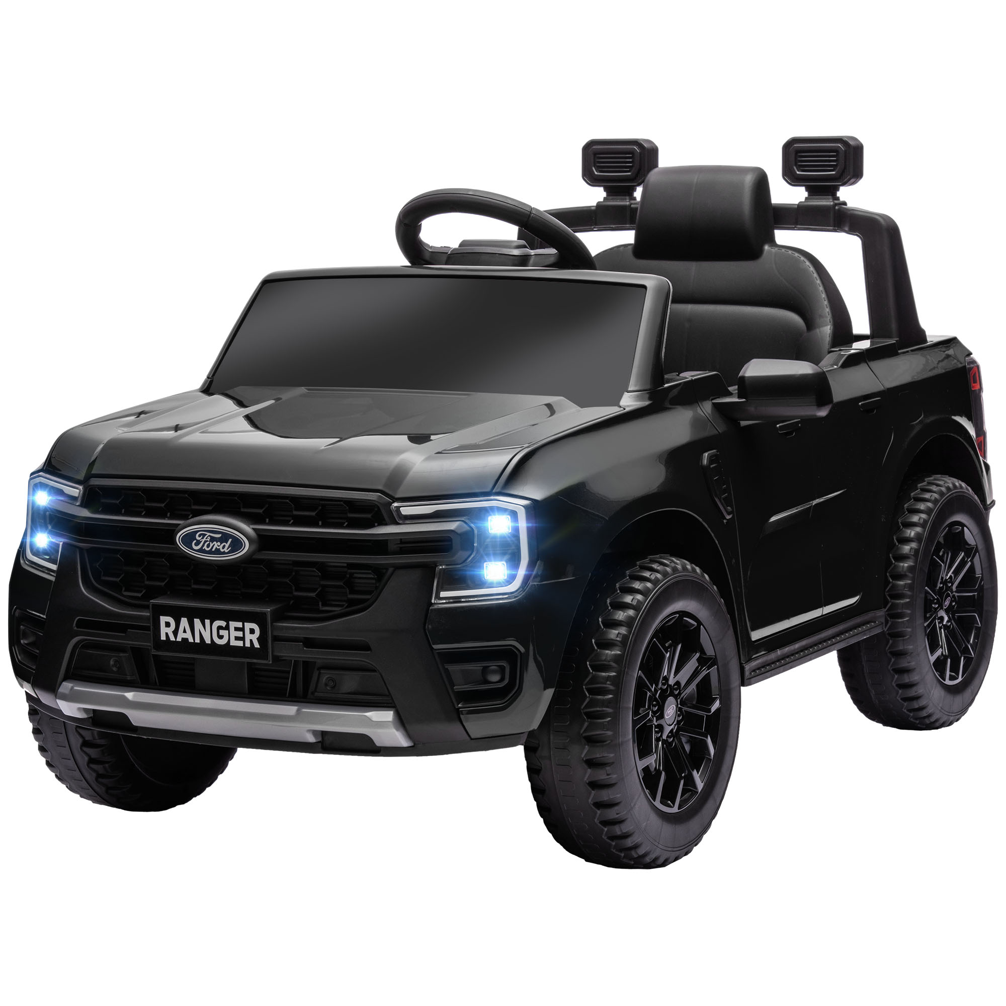 Qaba Ford Ranger Licensed Kids Ride on Car 12V Battery Power Car with Remote Control, Shock Absorbers Toy Storage, Black | Aosom.com