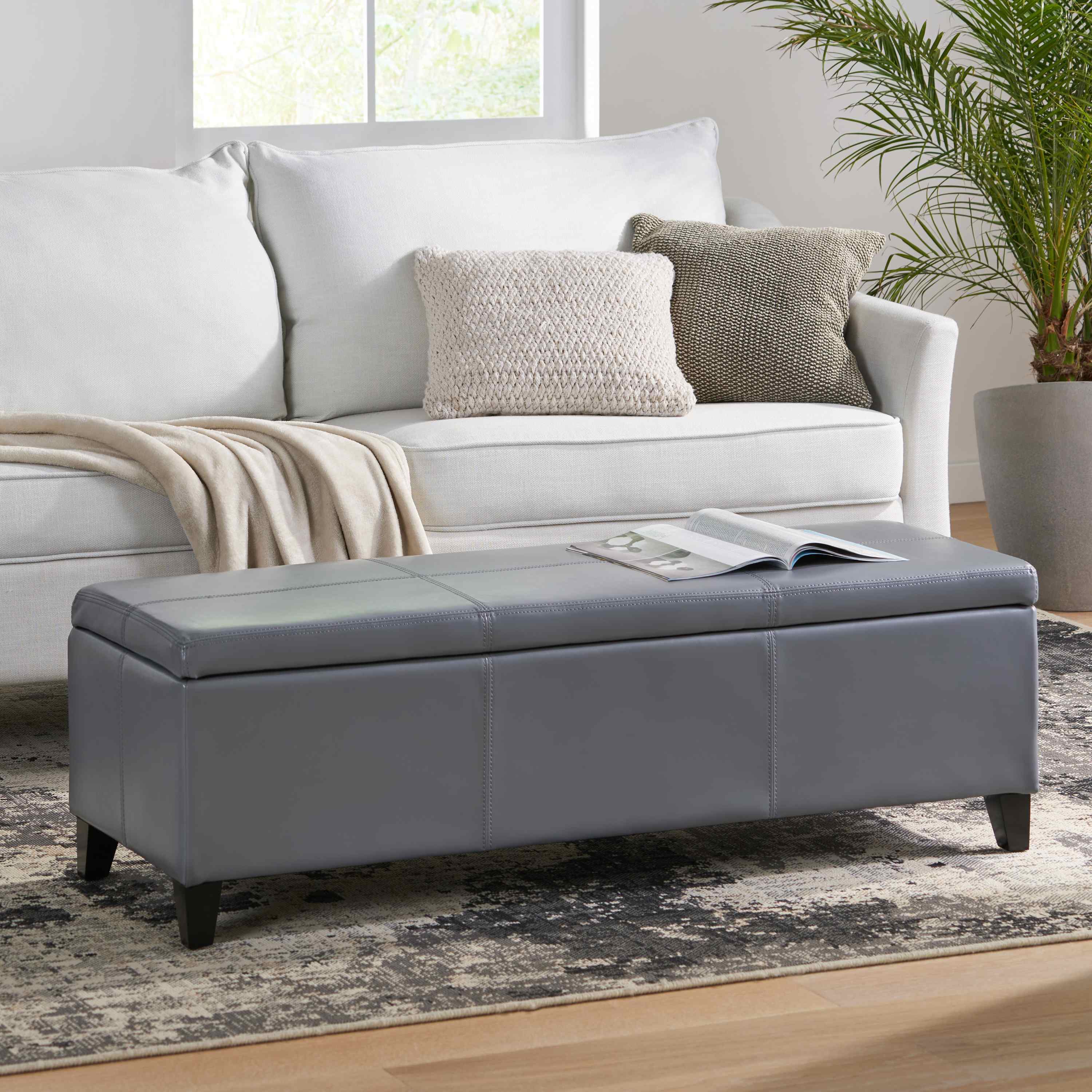 Storage Ottoman with Contemporary Design, Upholstered Seating, Versatile Storage Bench, Extra Seating, 51.25 L x 17.5 W x 16.25 H, Grey | Aosom.com