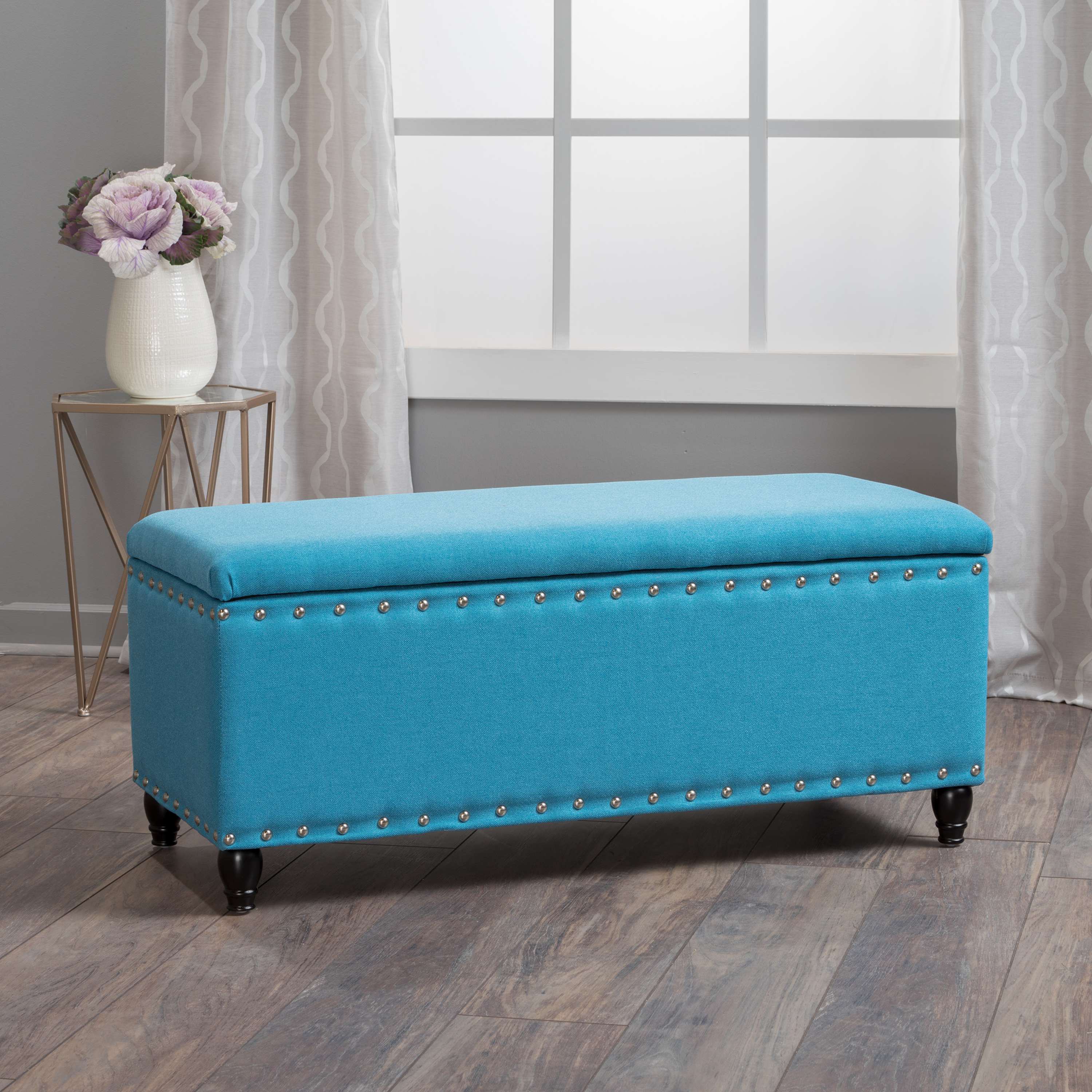 Fabric Storage Ottoman Bench with Solid Wood Construction, Versatile Seating and Storage, Footrest, 42 L x 18.25 W x 18.25 H, Teal | Aosom.com