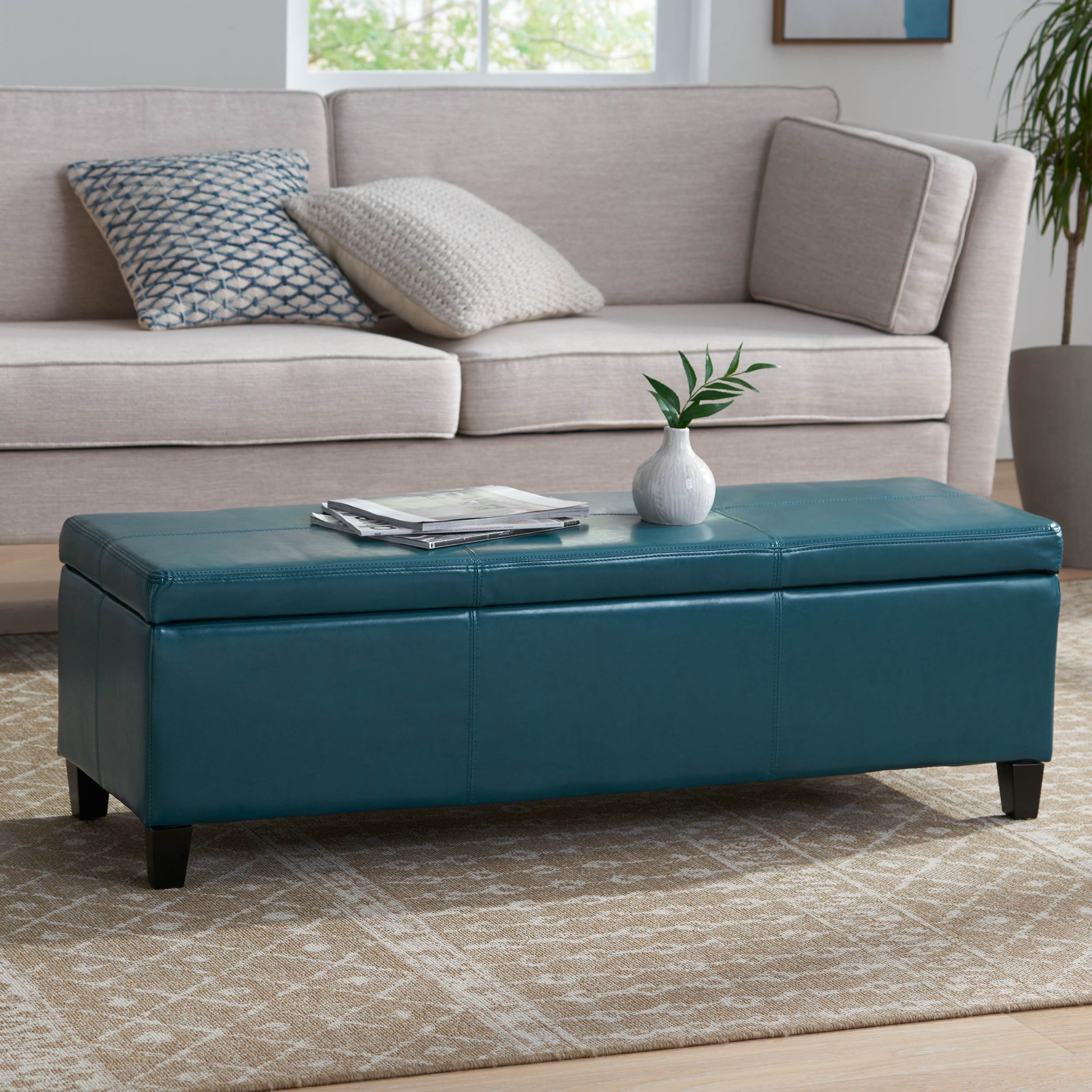 Storage Ottoman with Contemporary Design, Upholstered Seating, Versatile Storage Bench, Extra Seating, 51.25 L x 17.5 W x 16.25 H, Teal | Aosom.com