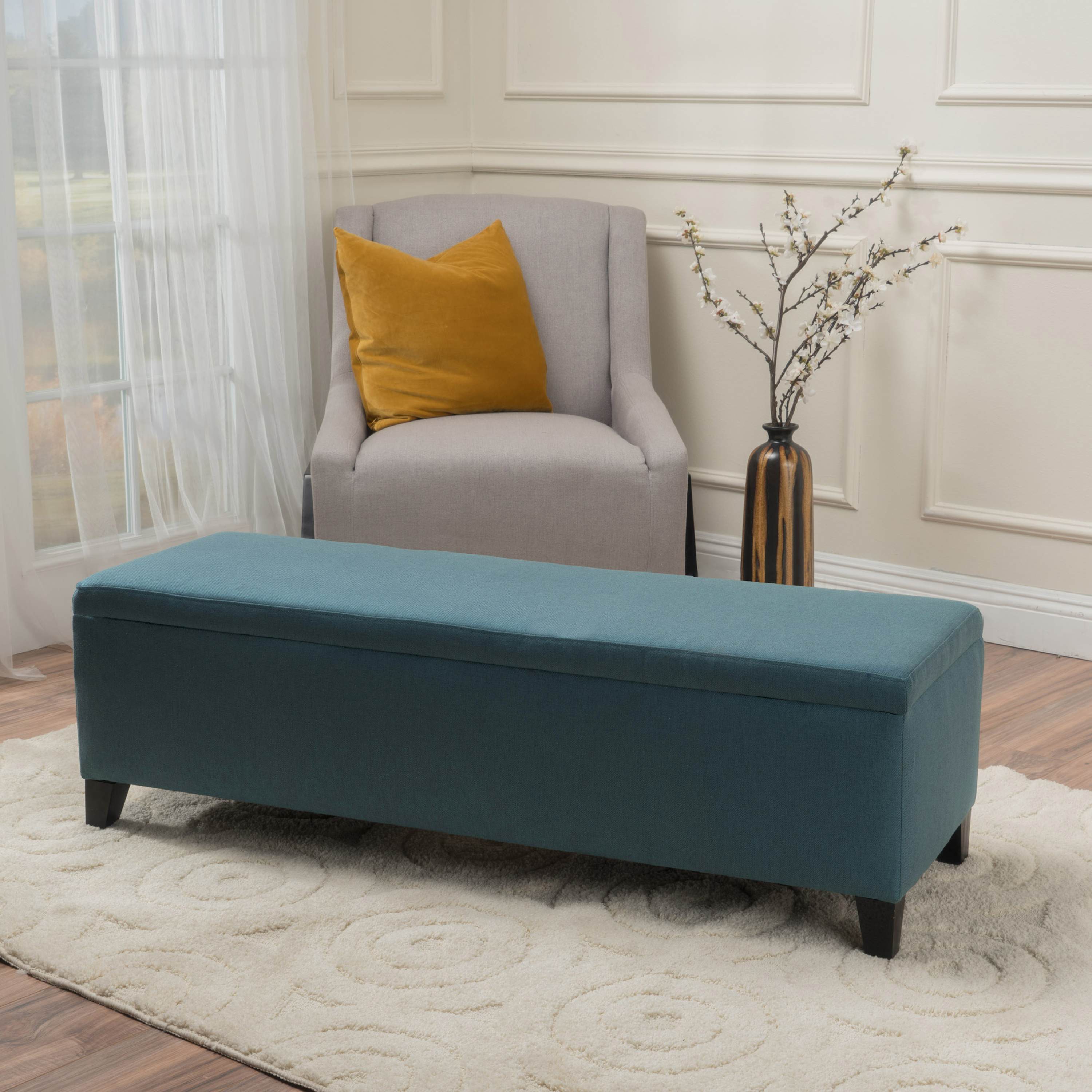 Storage Ottoman with Cushioned Top, Sturdy Frame, Space-Saving Design, Storage Bench for Bedroom, 51 L x 17.25 W x 16.5 H, Teal | Aosom.com