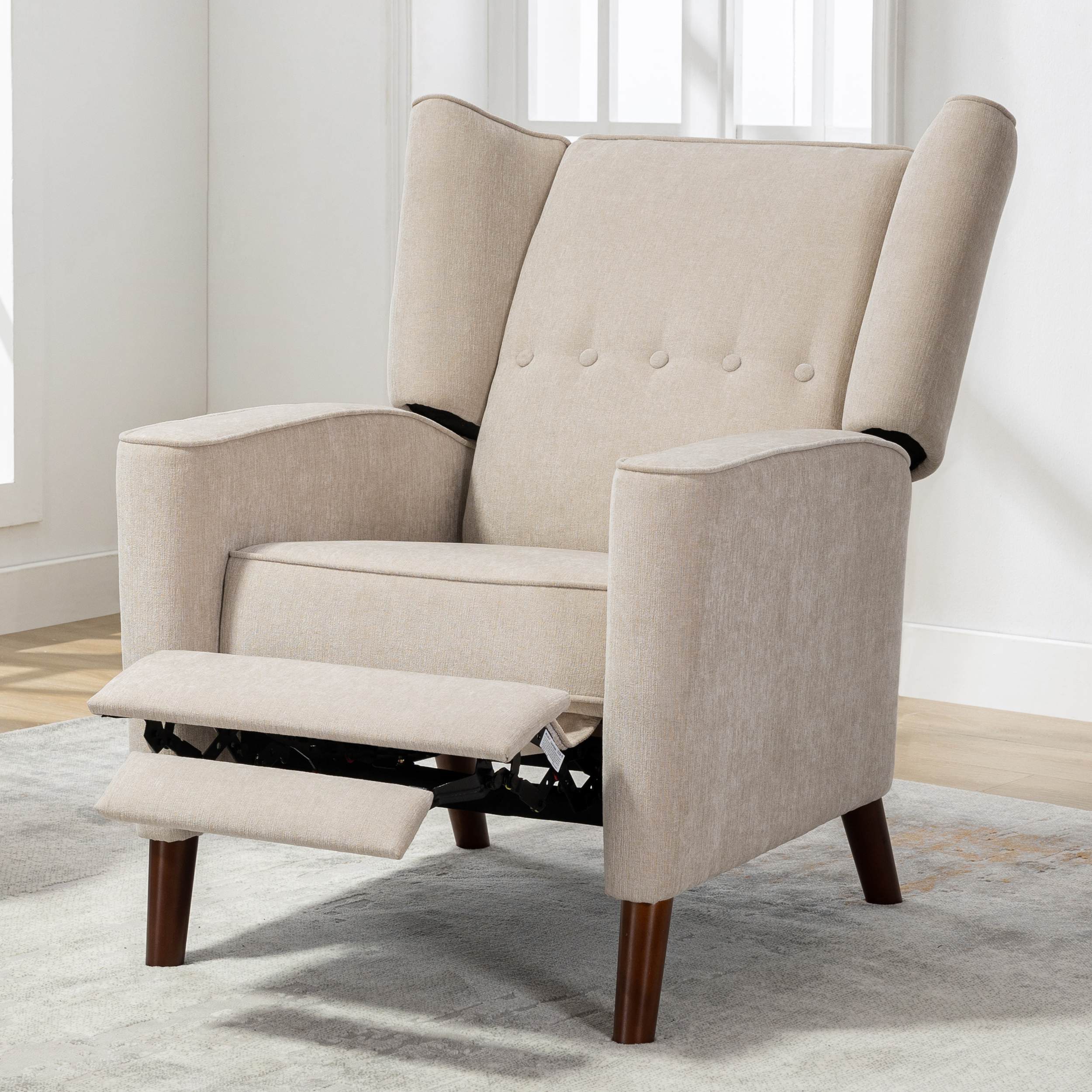 Chenille Sleeping Recliner with Armrest and Solid Legs, Button Tufted Wingback Recliner Chair for Living Room, 34.25 x 34.25 x 41, Tan | Aosom.com