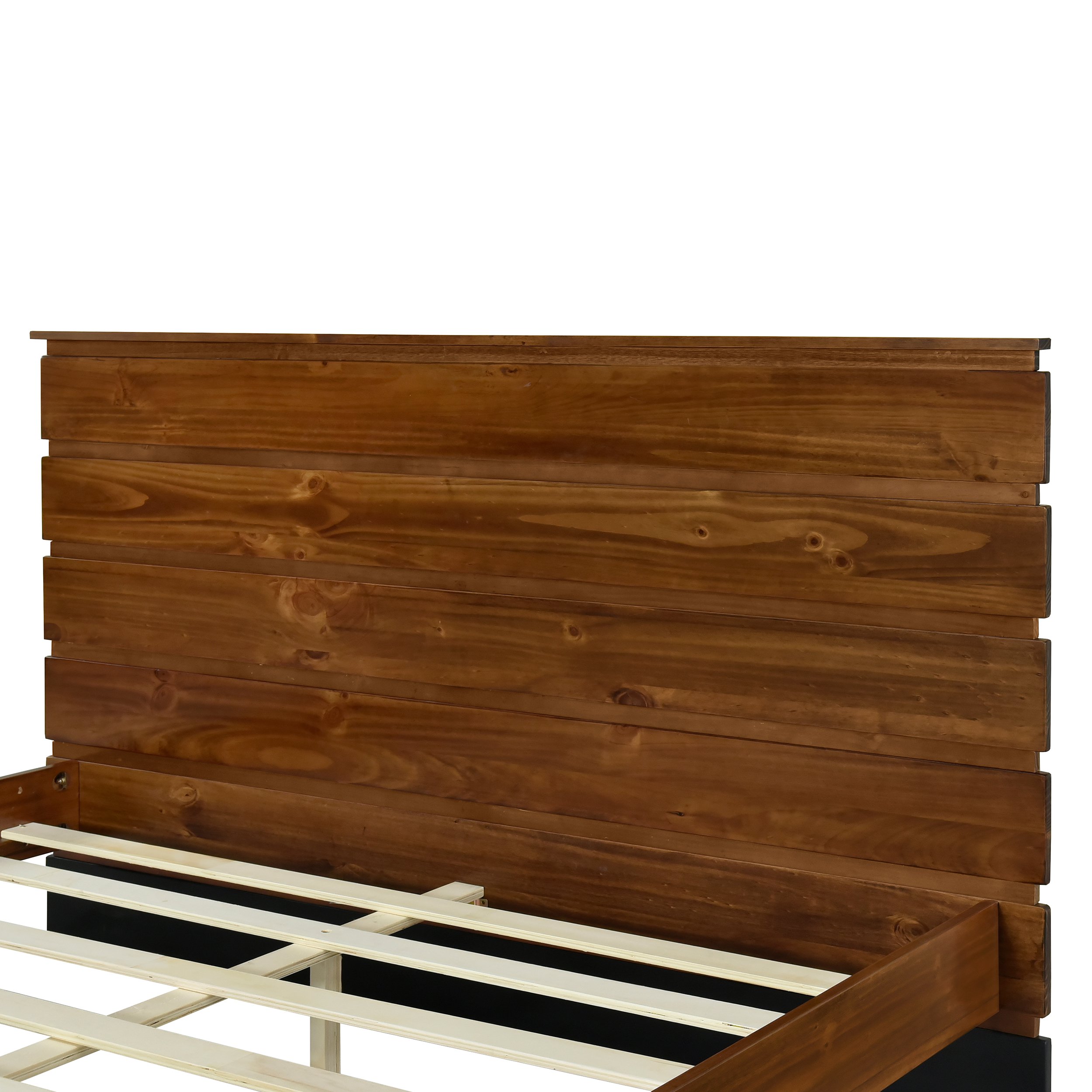 Mid-Century Double Bed Frame with 6-Piece Wood Headboard, Platform Frame for Bed with Natural Wood Grain, 78.54" x 11.61" x 10.63", Brown | Aosom.com 4