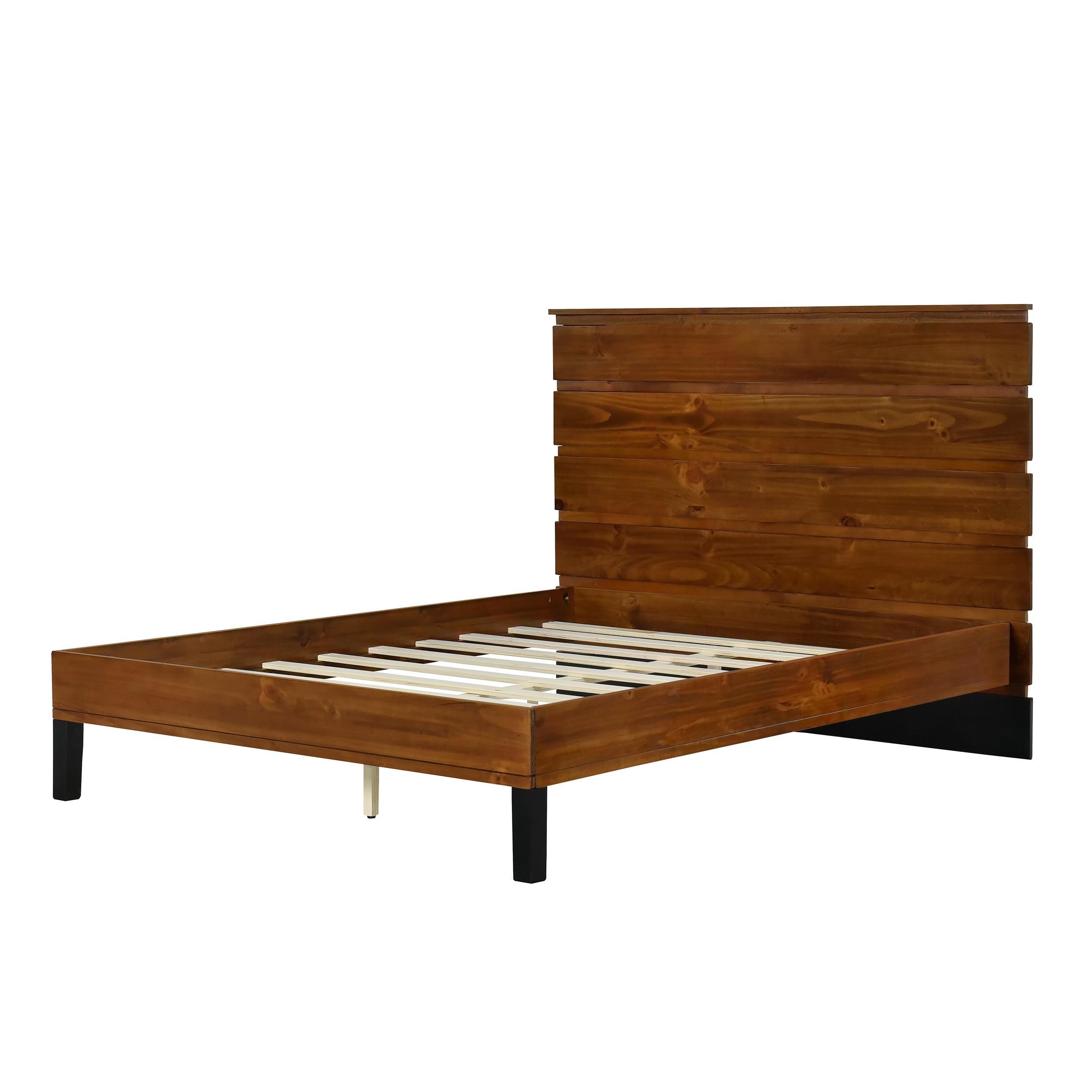 Mid-Century Double Bed Frame with 6-Piece Wood Headboard, Platform Frame for Bed with Natural Wood Grain, 78.54" x 11.61" x 10.63", Brown | Aosom.com 7